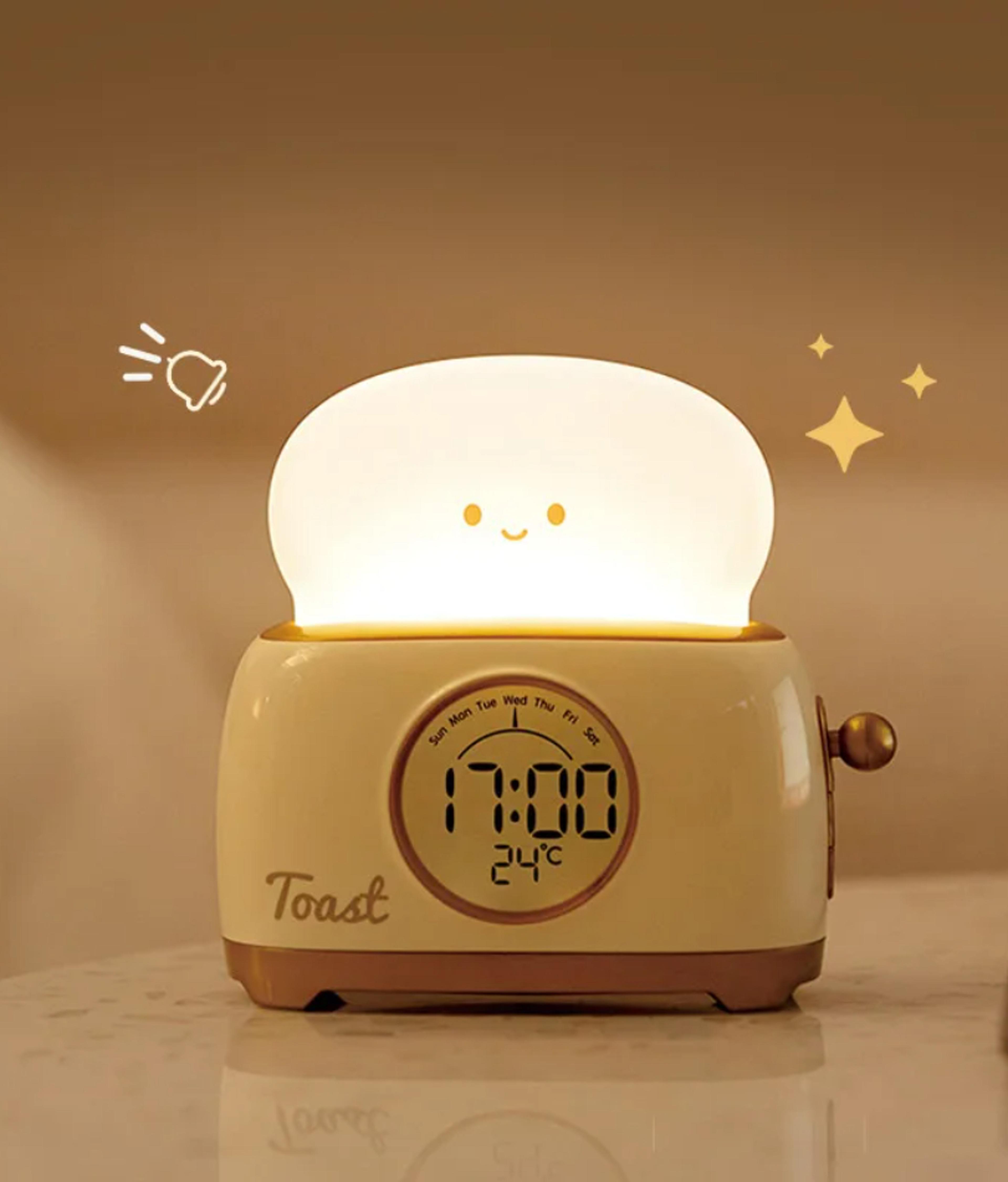 cute kids alarm clock with led night light, sleep trainer & temperature display