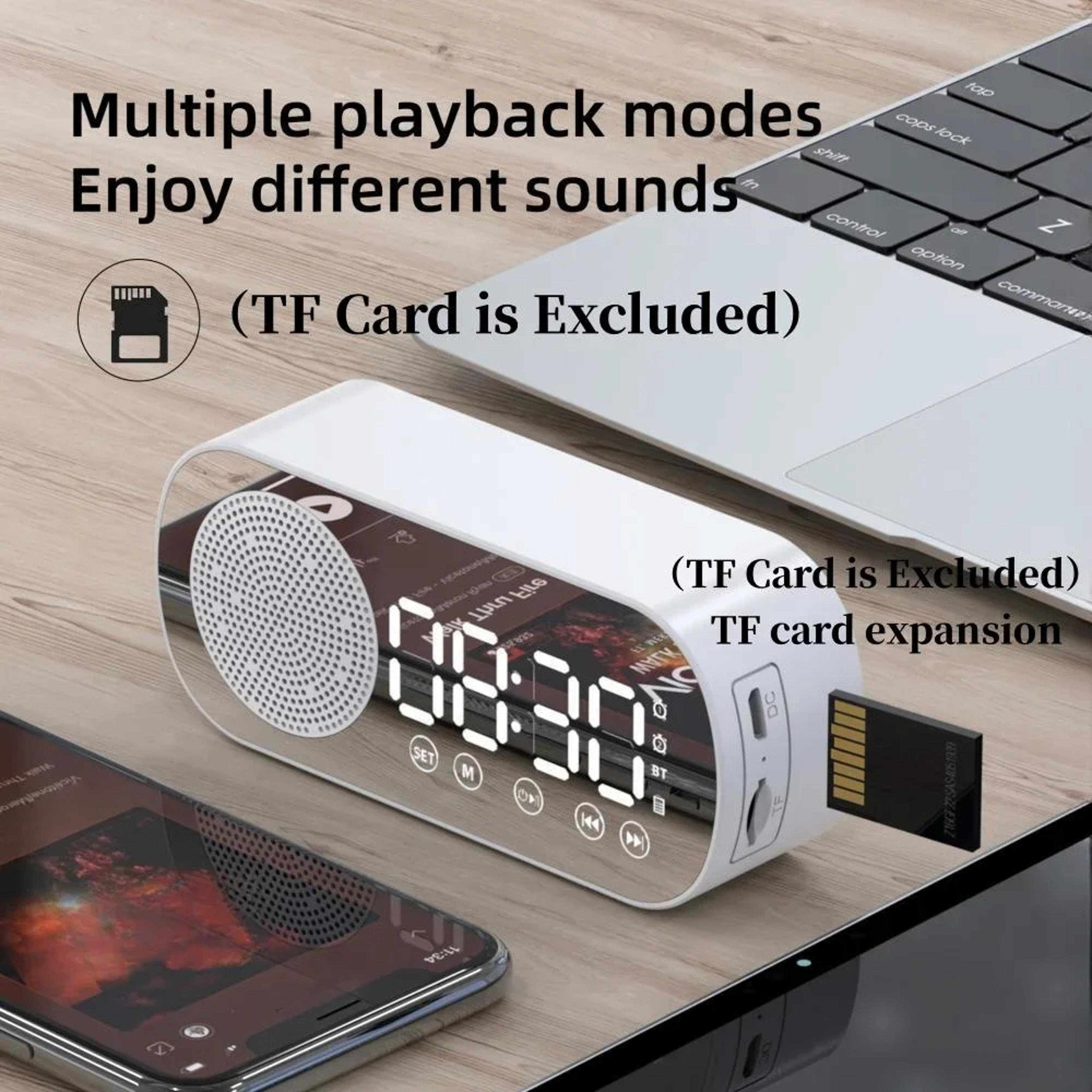 bluetooth alarm clock with mirror digital clock, fm radio & wireless speaker