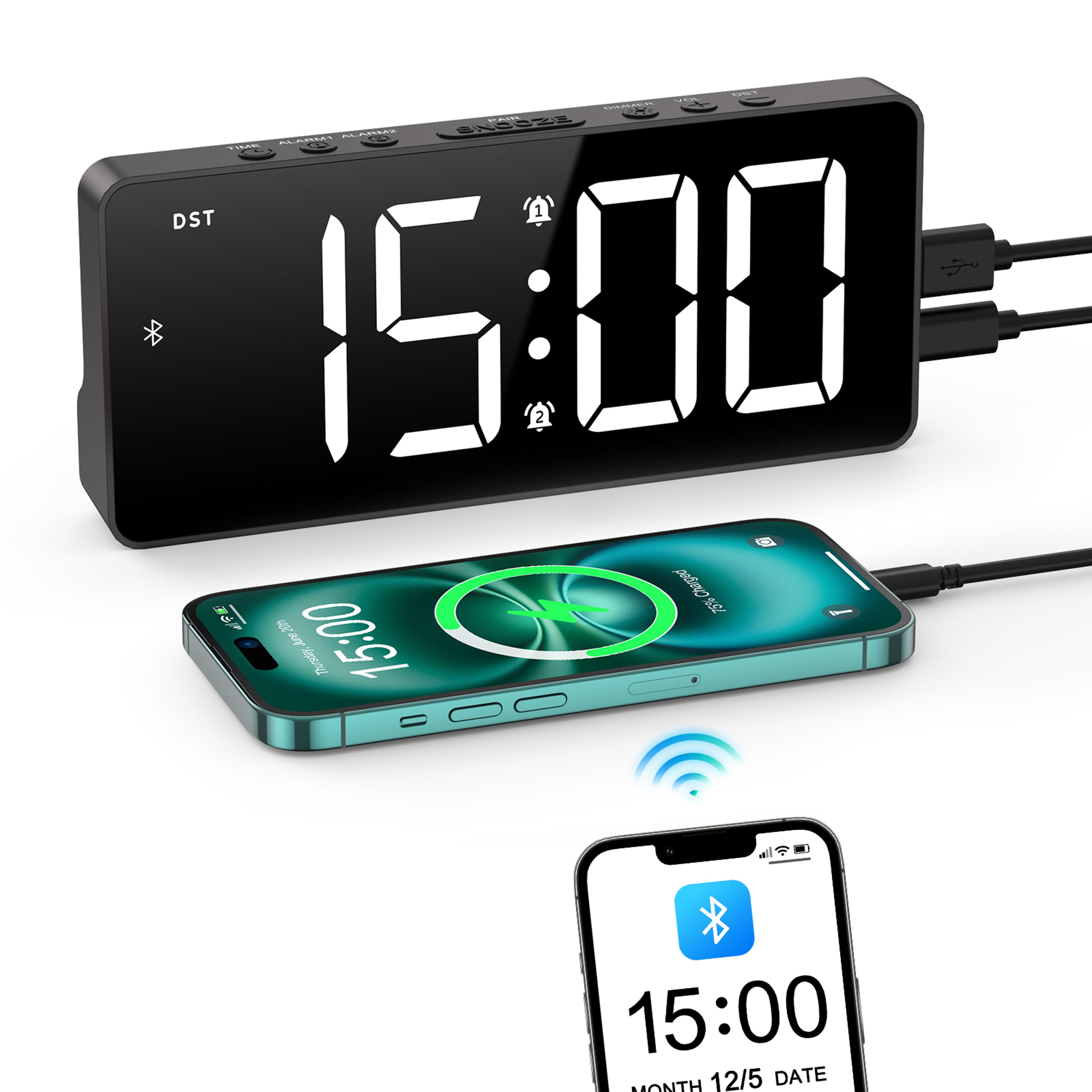 oria digital alarm clock with bluetooth auto time sync led bedside clock for home & office