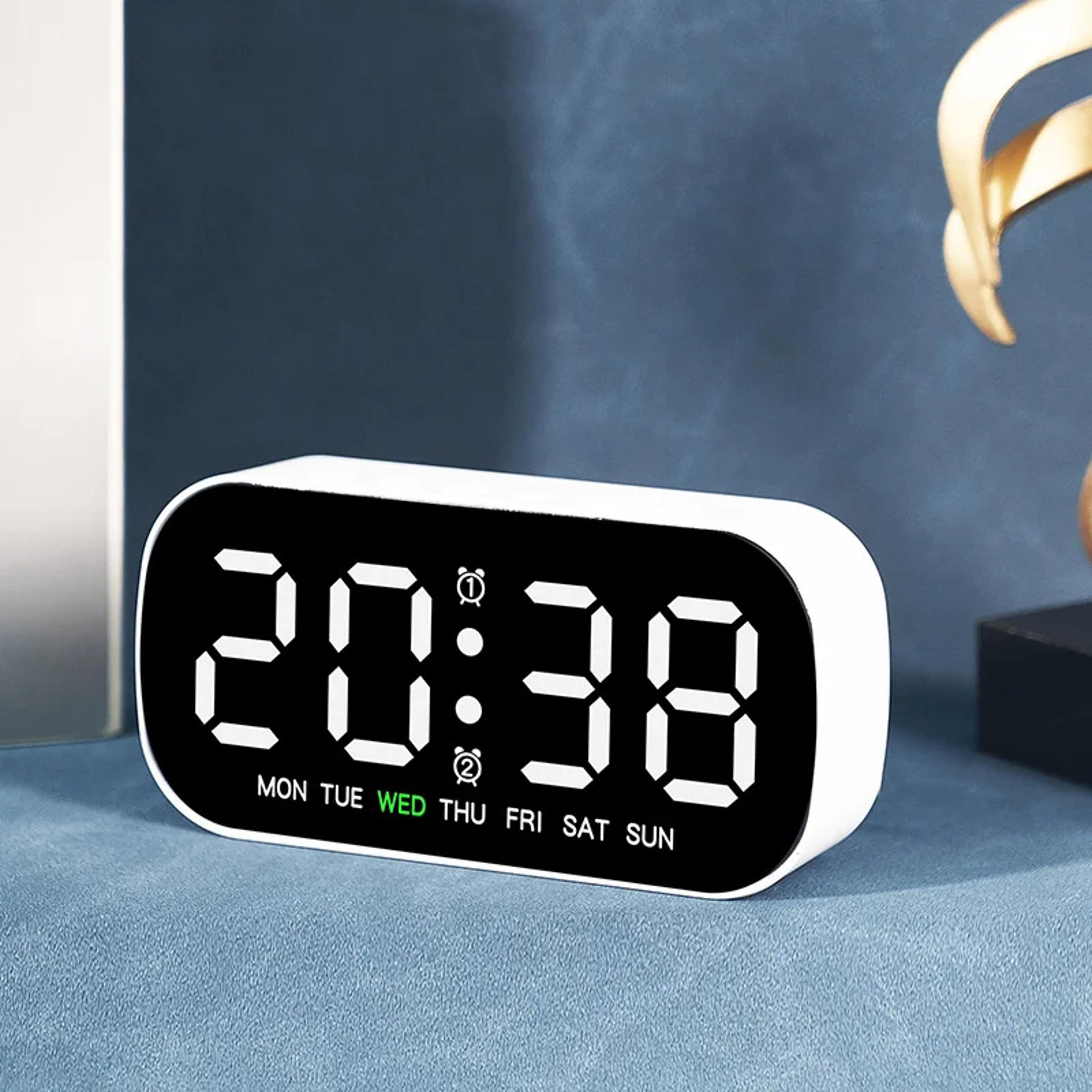 smart digital alarm clock with led display, dual alarm, temperature, snooze & usb power