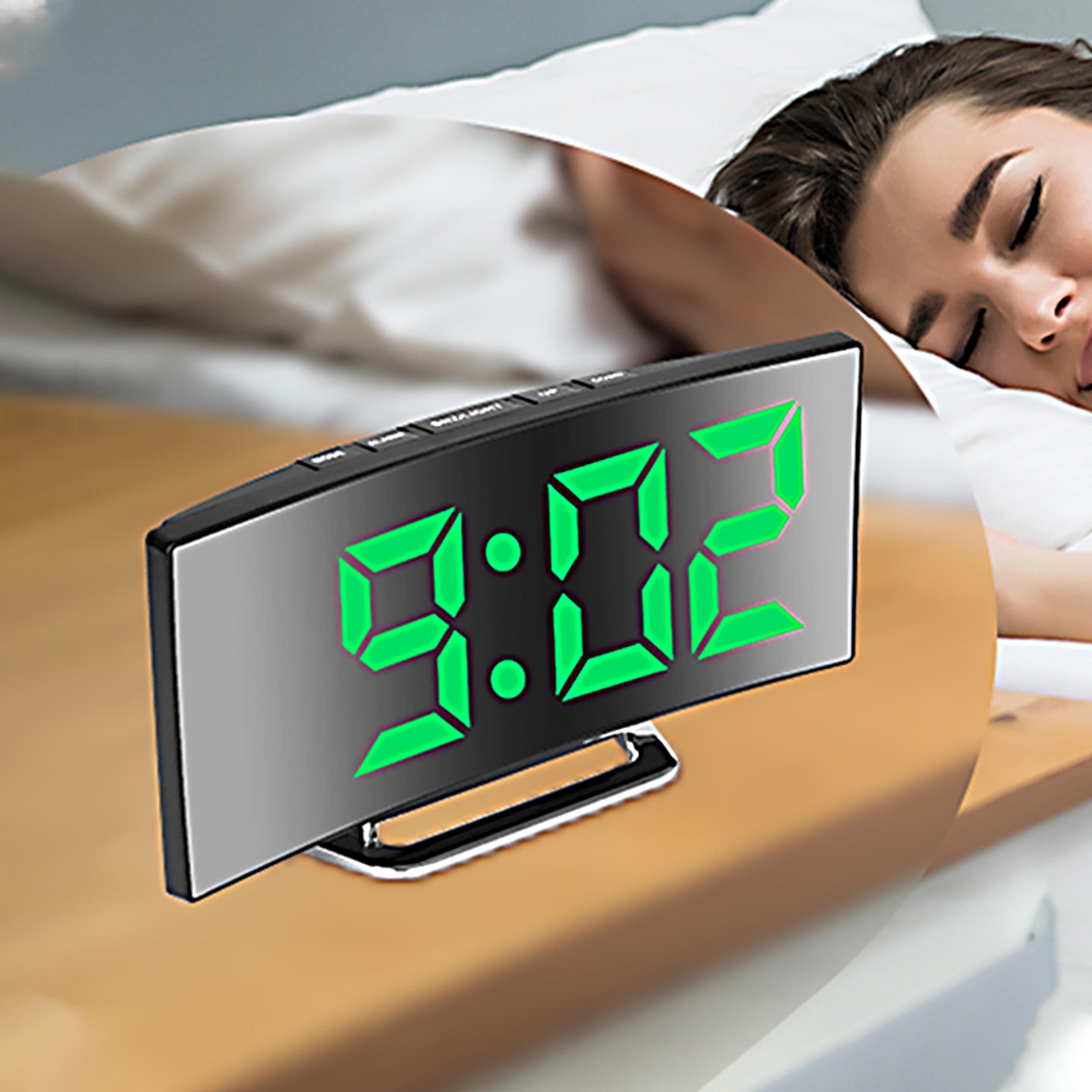 led digital alarm clock with mirror display large screen silent desktop bedroom clock