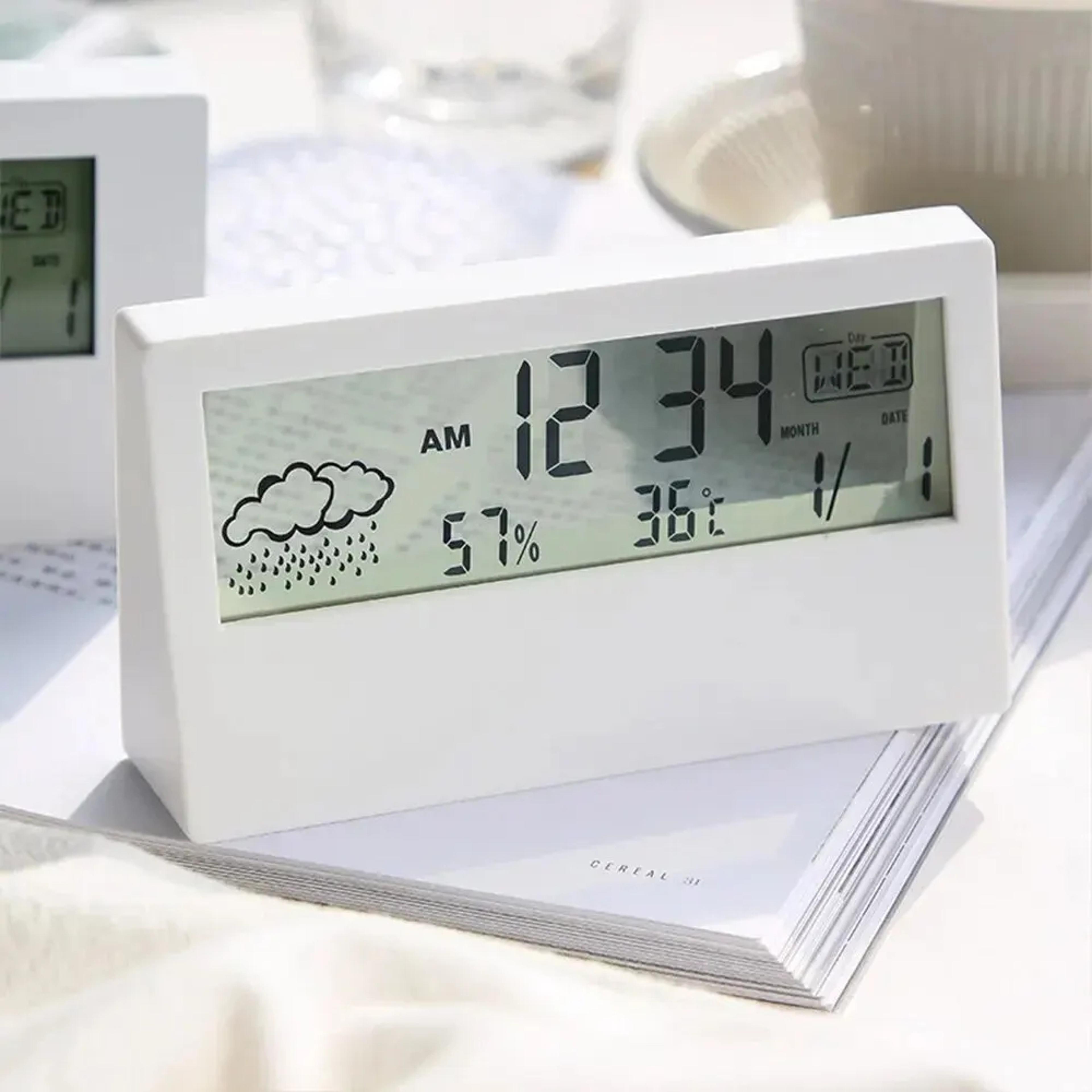 smart digital alarm clock with lcd display, night light, temperature & humidity monitor for bedside