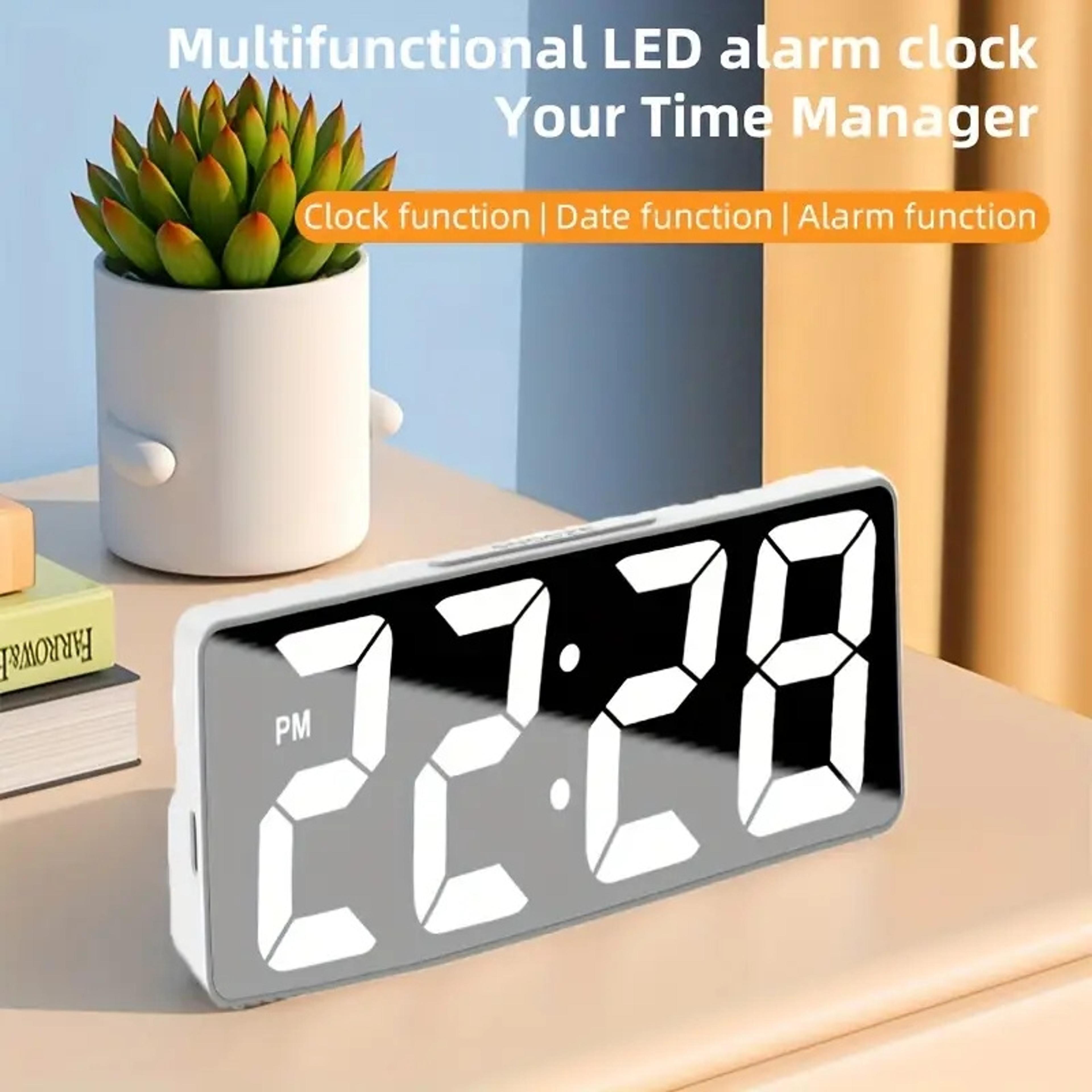 led alarm clock with temperature display, adjustable brightness & digital bedside clock