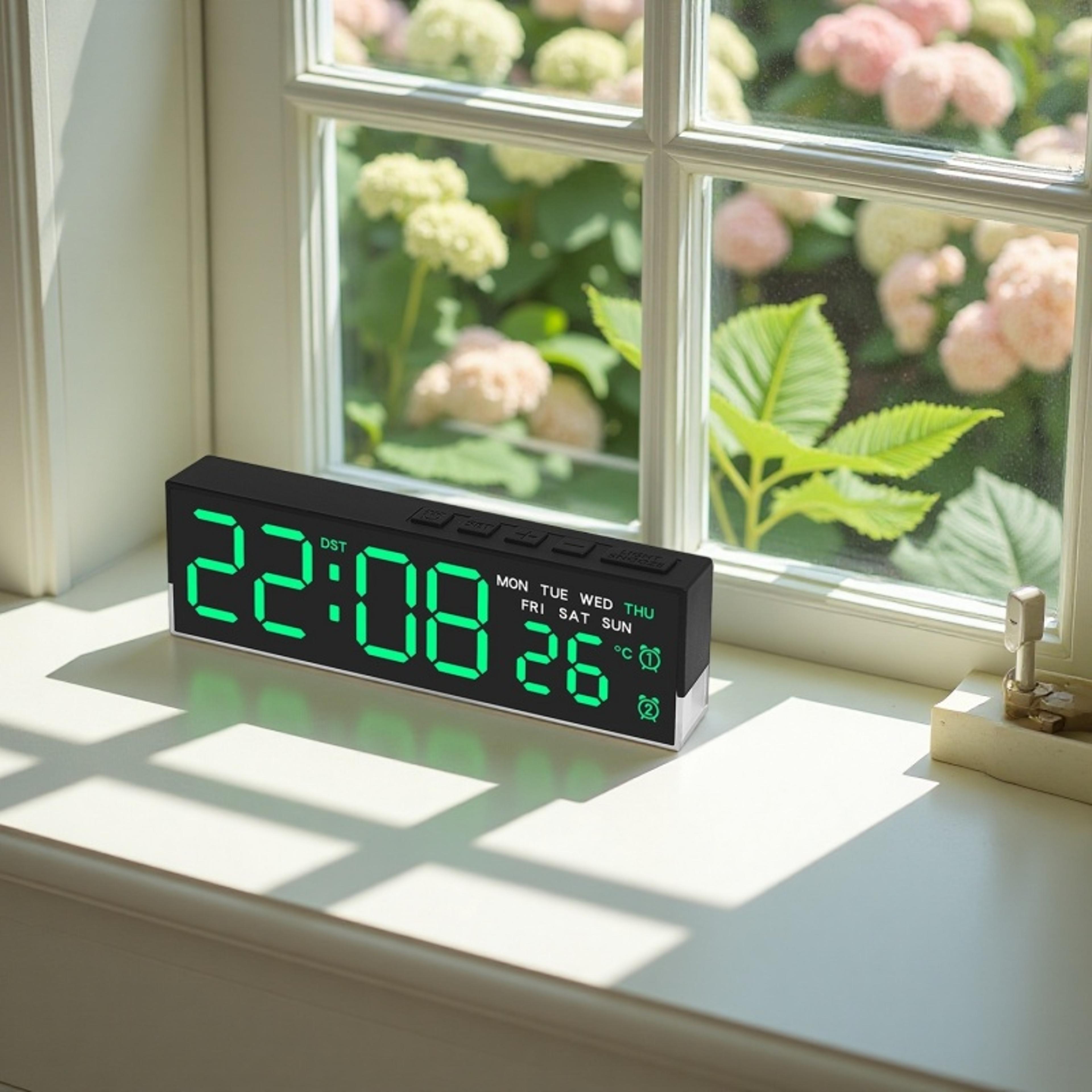 led digital alarm clock with dual alarms, temperature display & ambient light usb powered bedside clock
