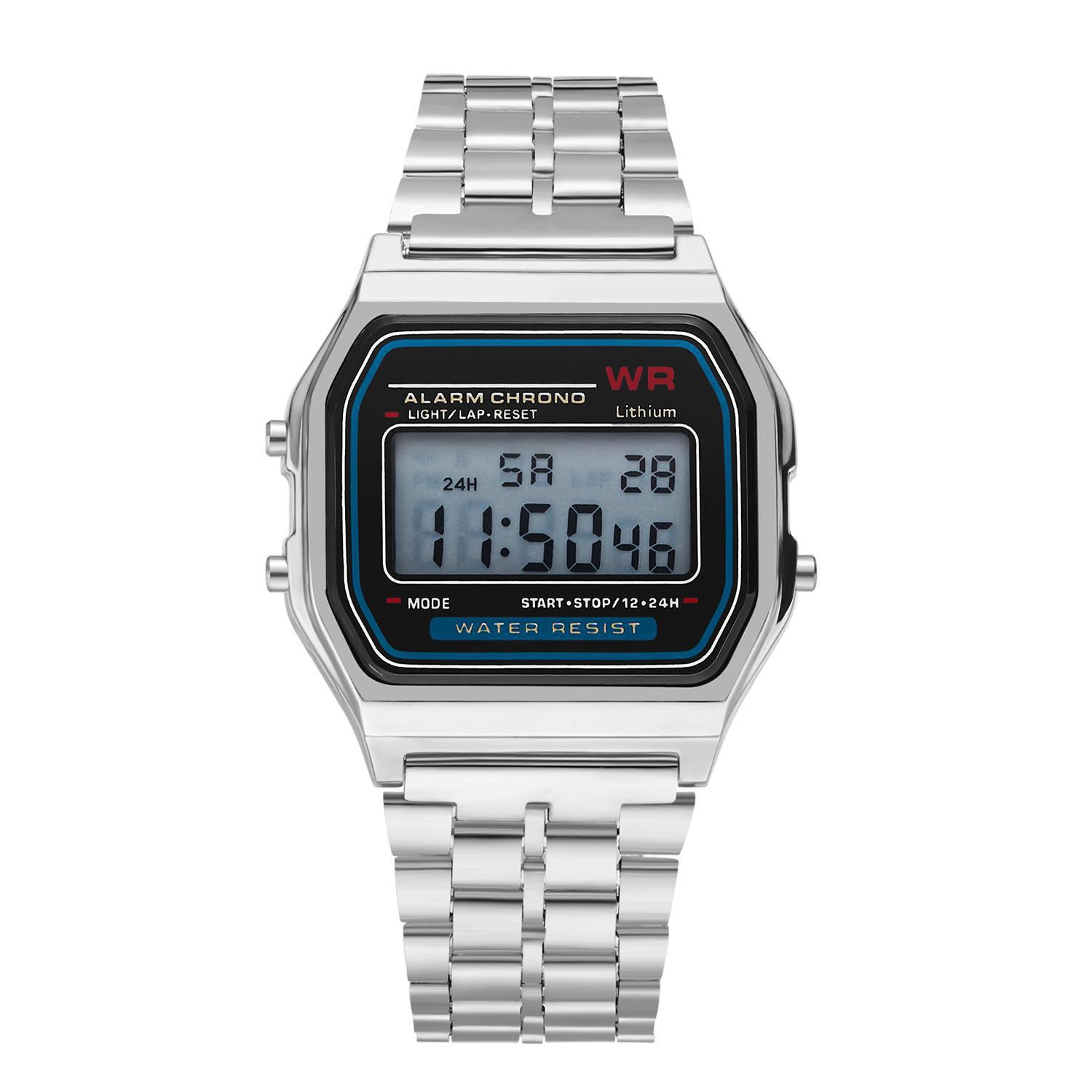 luxury digital watch for women with led display, stainless steel band, square alarm calendar watch