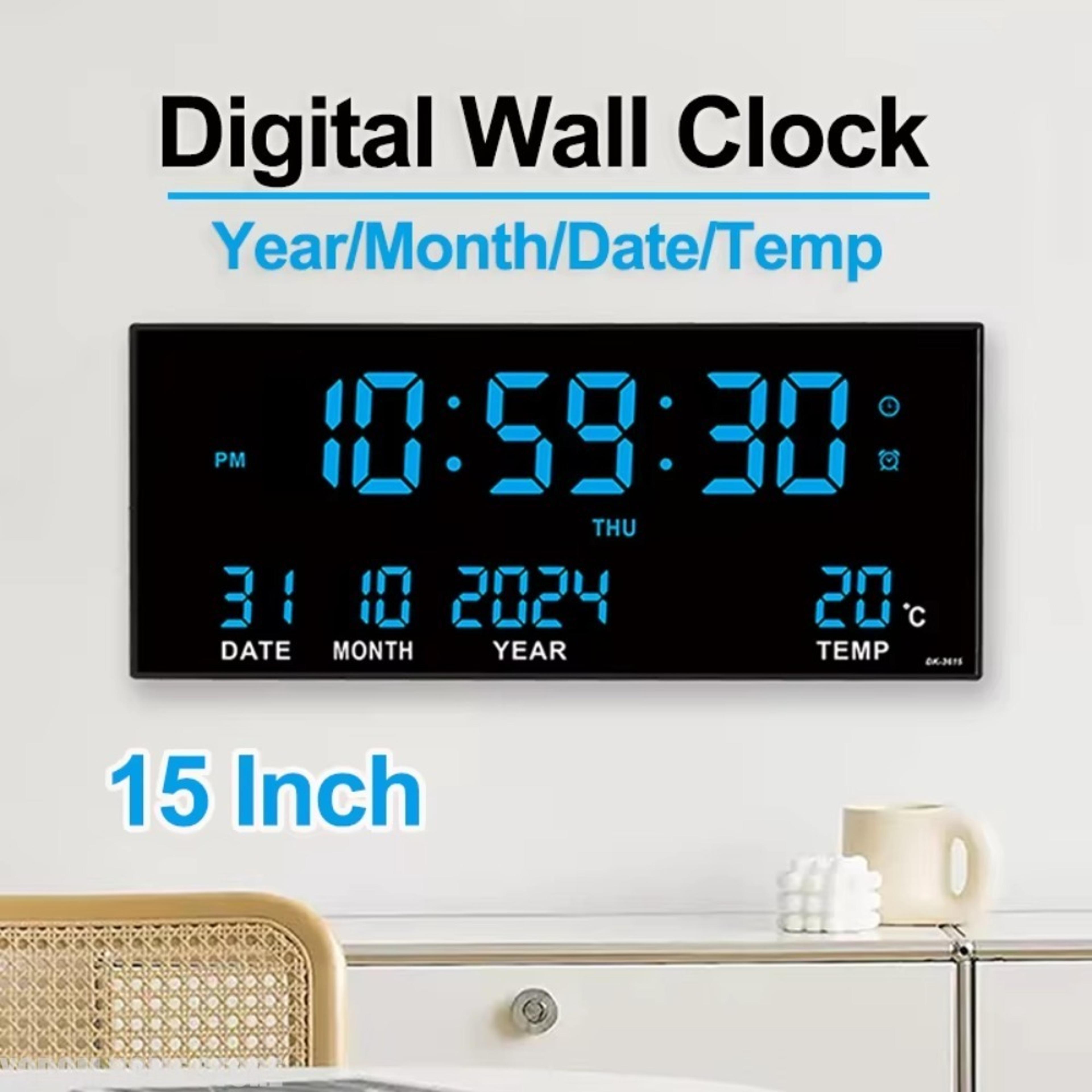 digital wall clock with led display, alarms, temperature & calendar