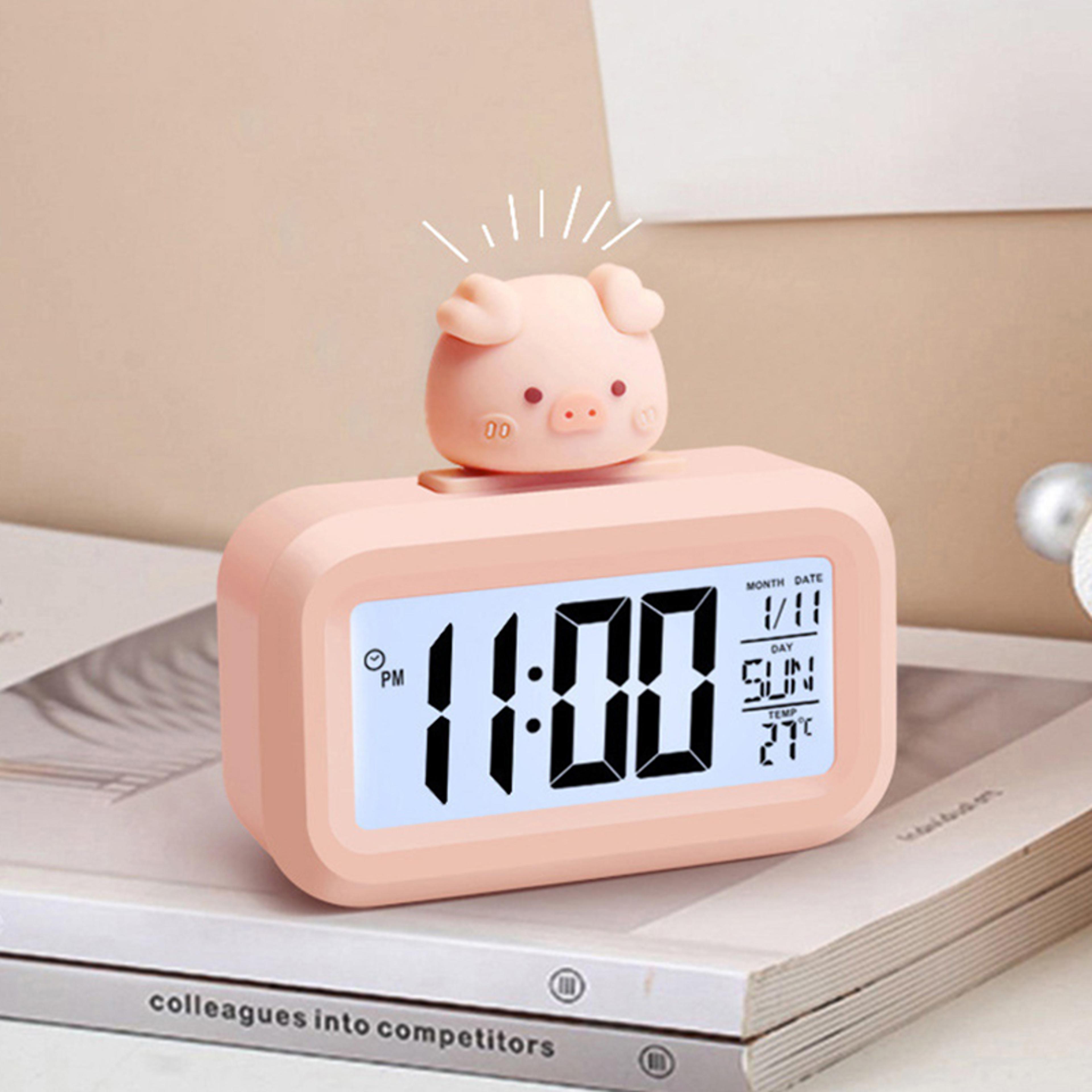 cute pig led digital clock with night light kids alarm clock for bedroom & bedside