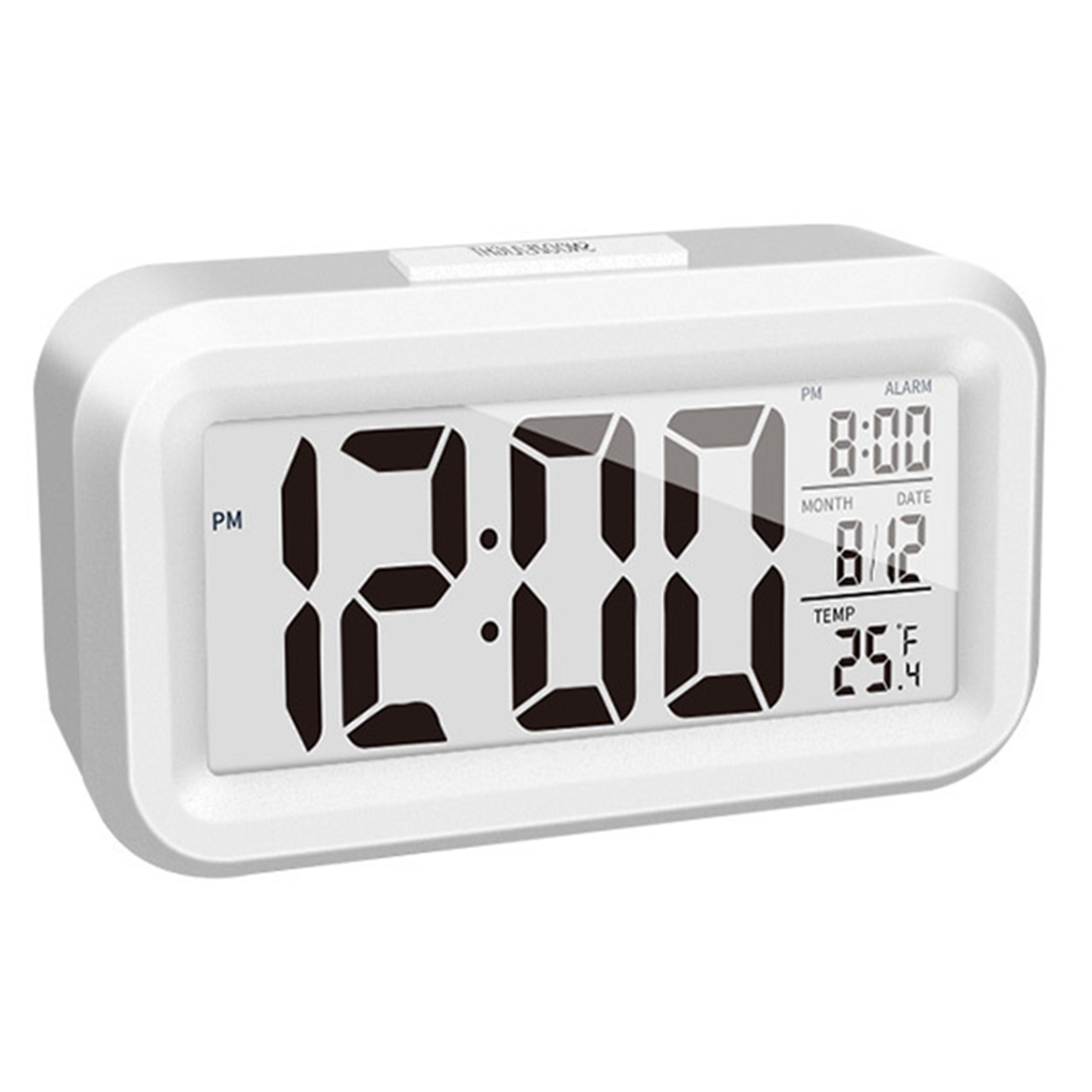 led digital alarm clock with backlight, calendar temperature display for bedroom desk