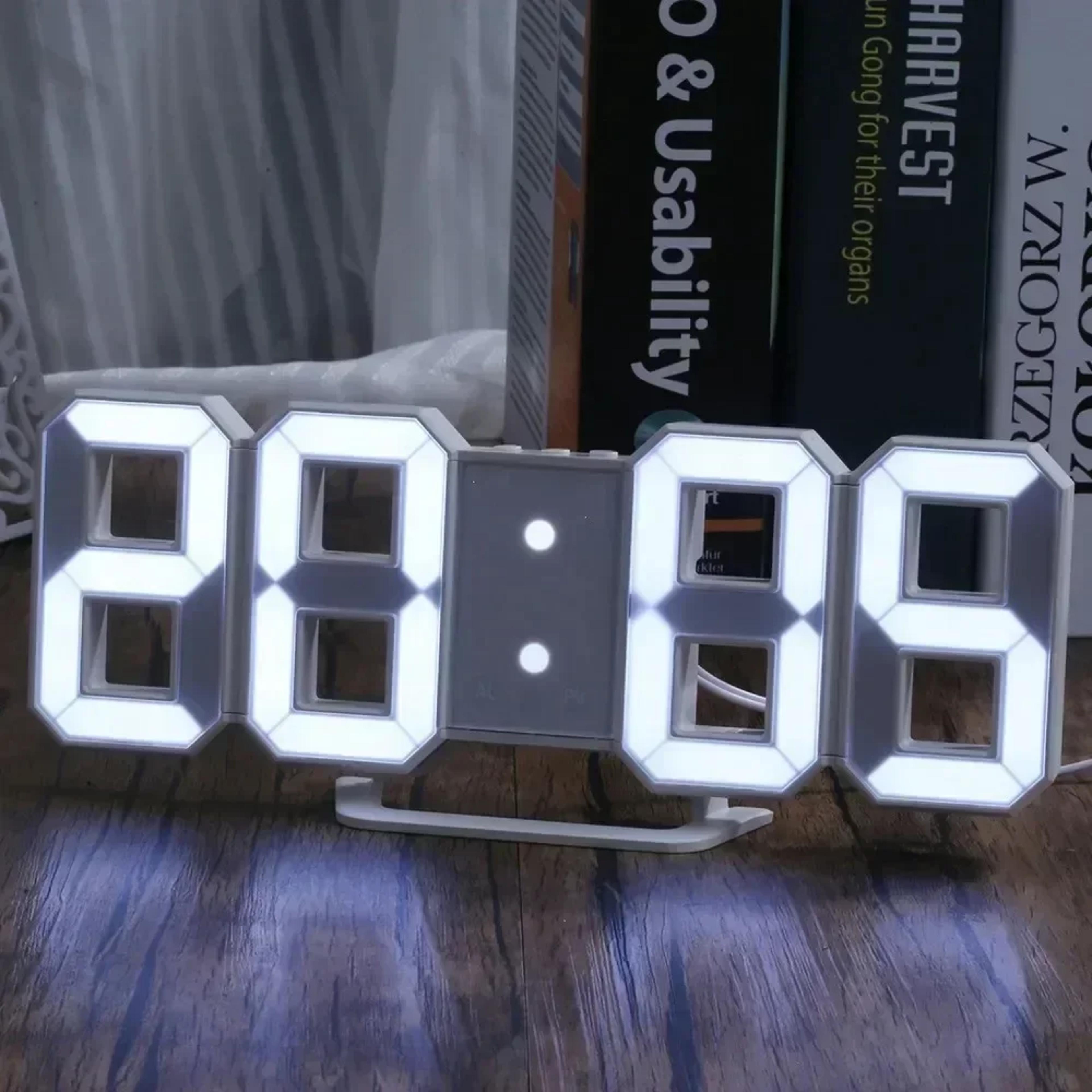 led digital wall clock with alarm, date & temperature display for home & office