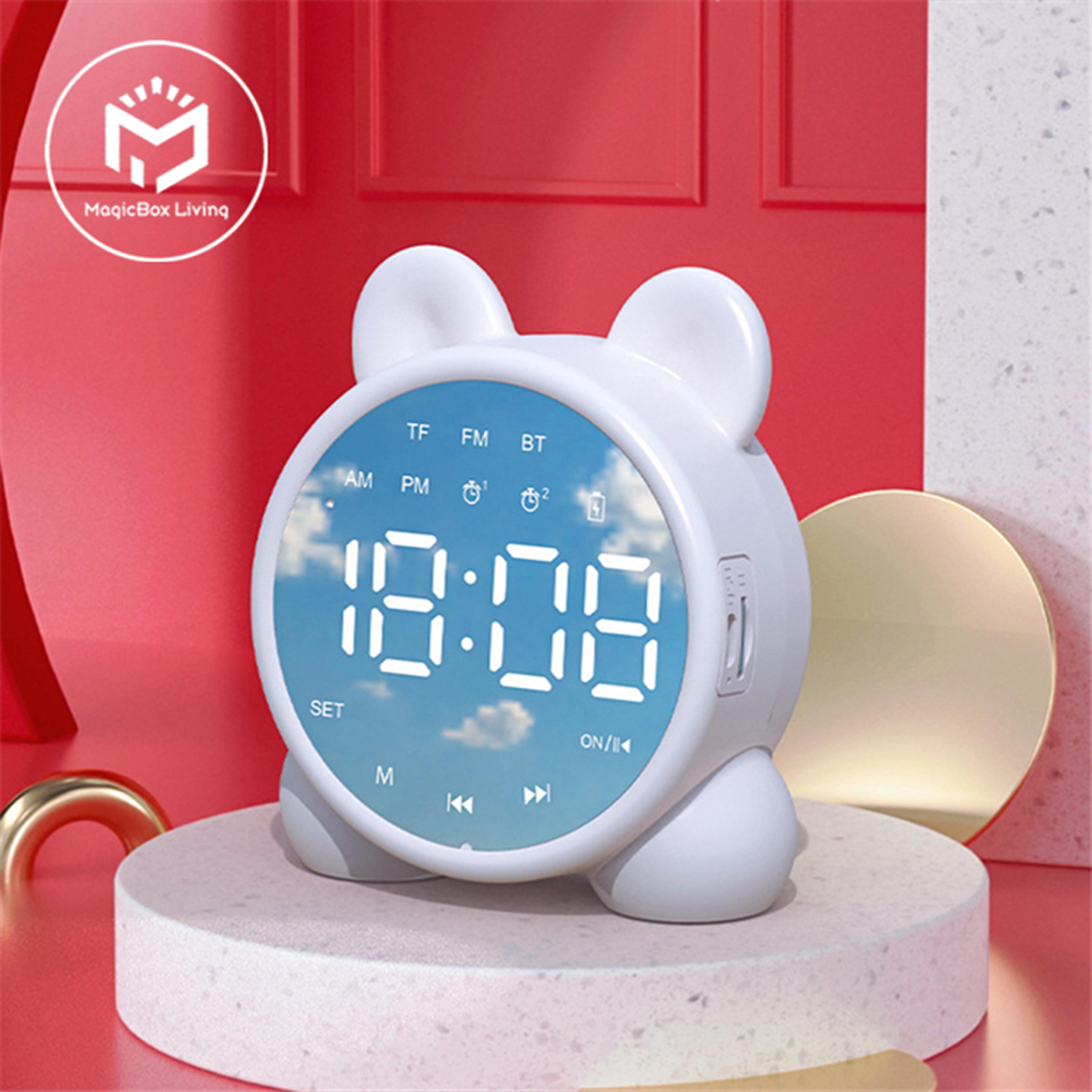 cute cat bluetooth alarm clock with mirror led display for kids bedroom & bedside