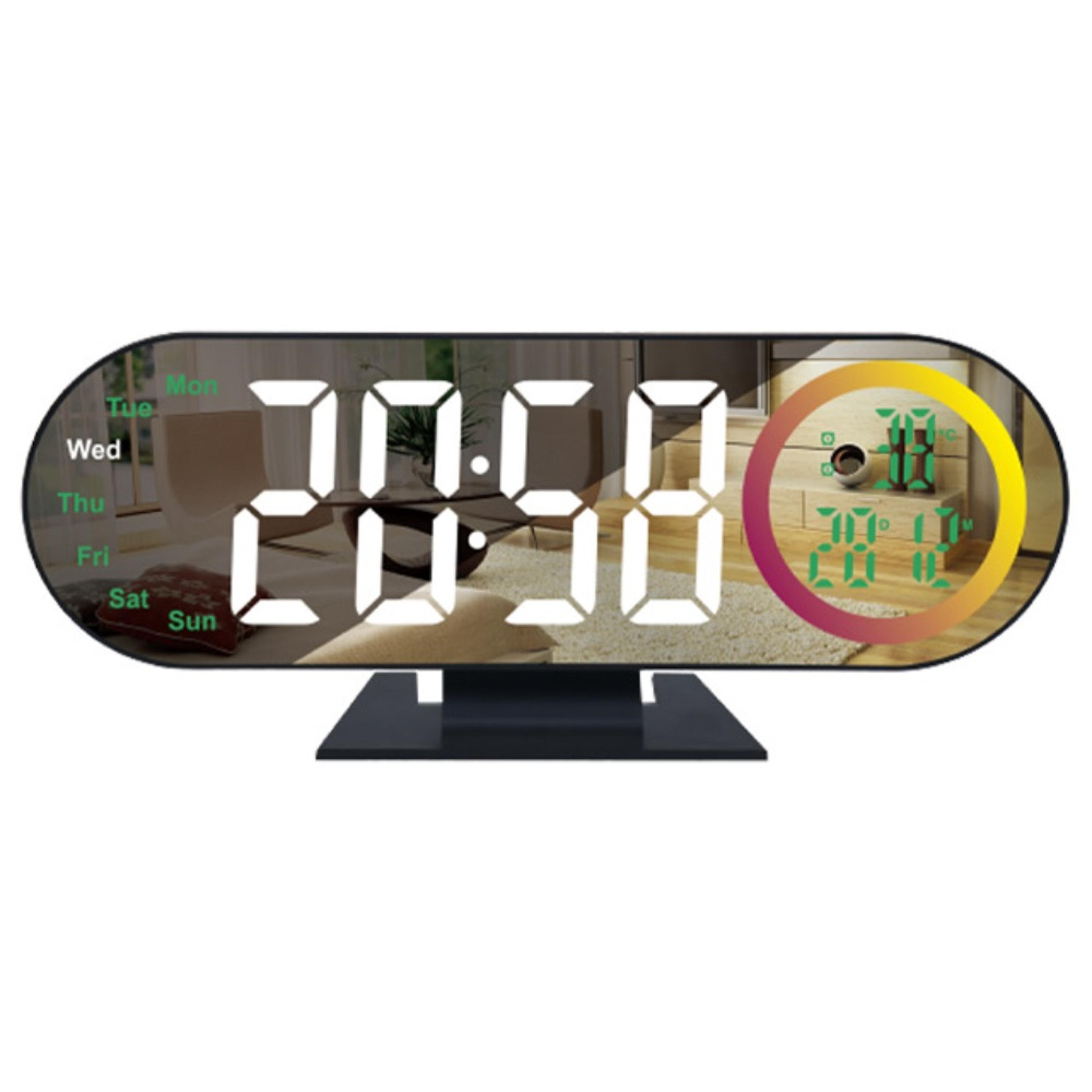 rgb led mirror alarm clock with voice control, adjustable brightness & rgb mood light display