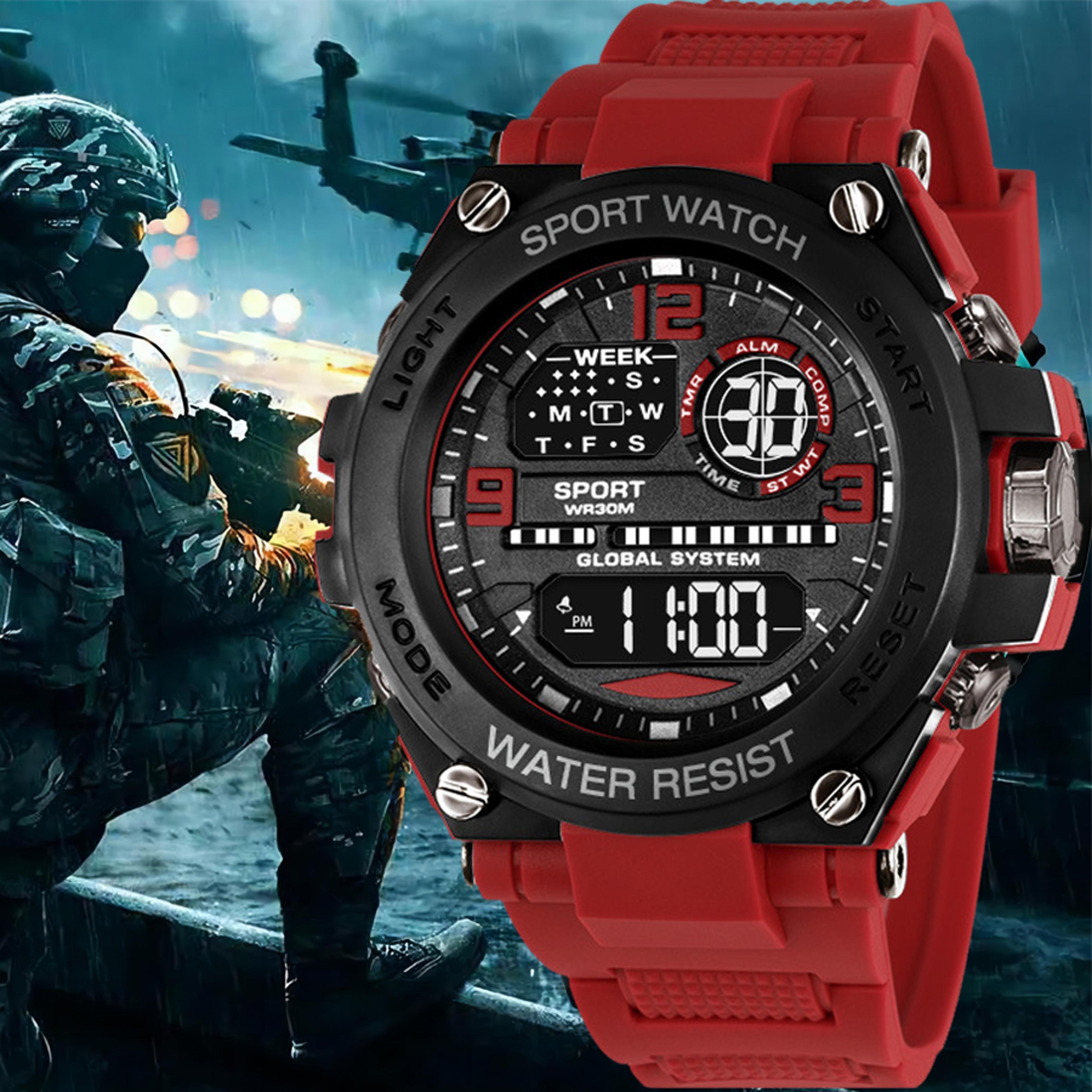luxury digital sports watch for men with led display, stopwatch, calendar & waterproof design