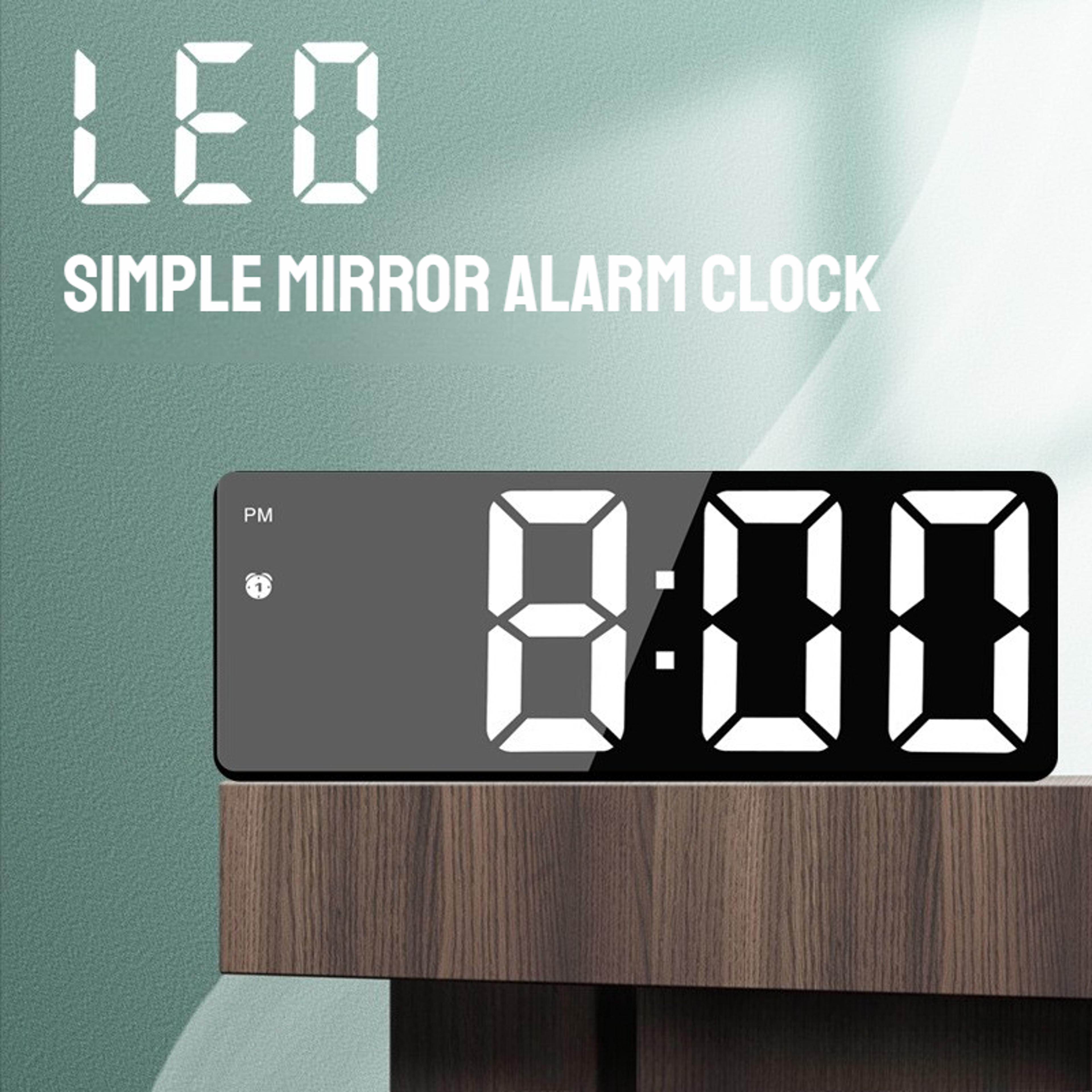 led digital wall clock with voice control, mirror alarm clock & adjustable brightness