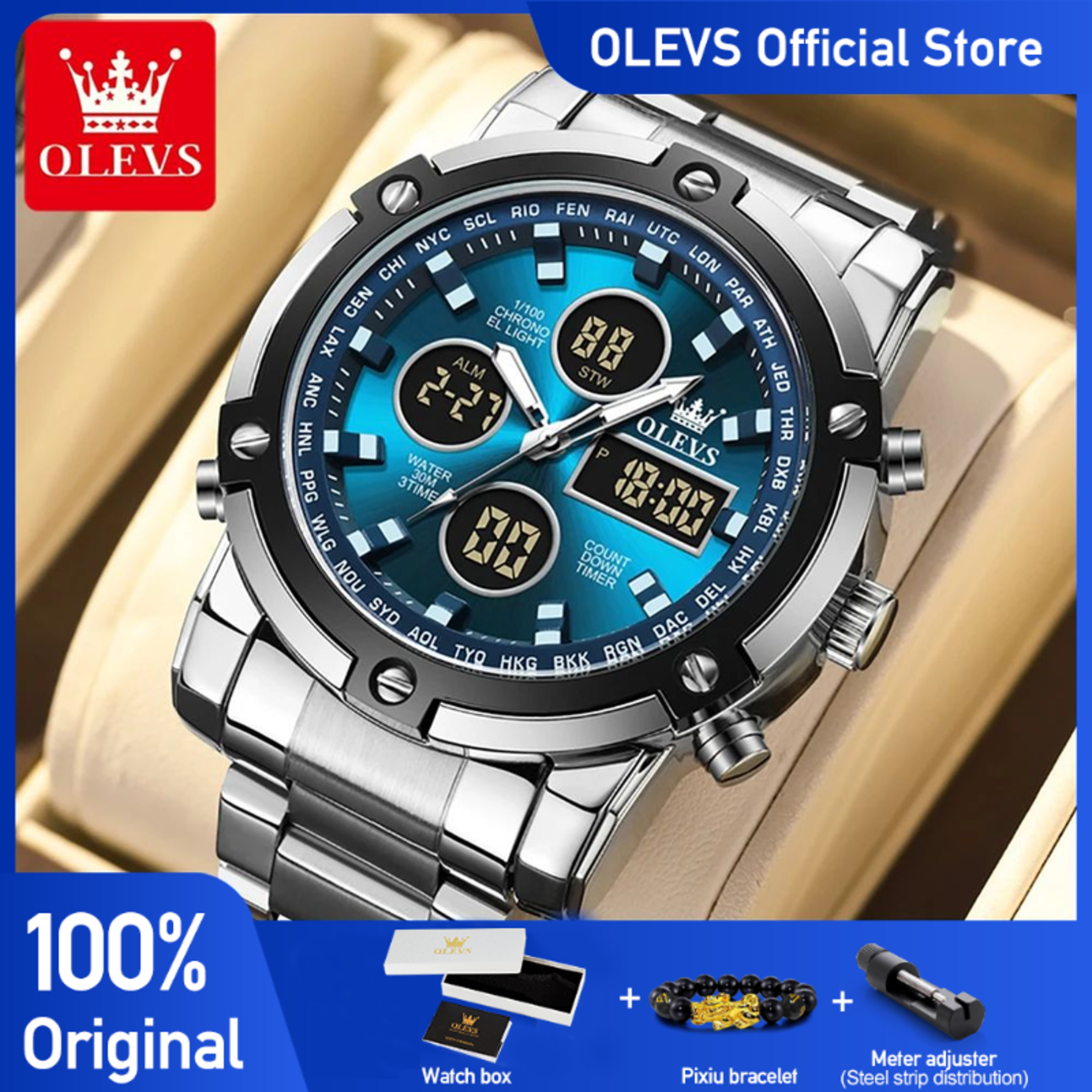 men digital watch waterproof multifunction luminous dress watch with alarm