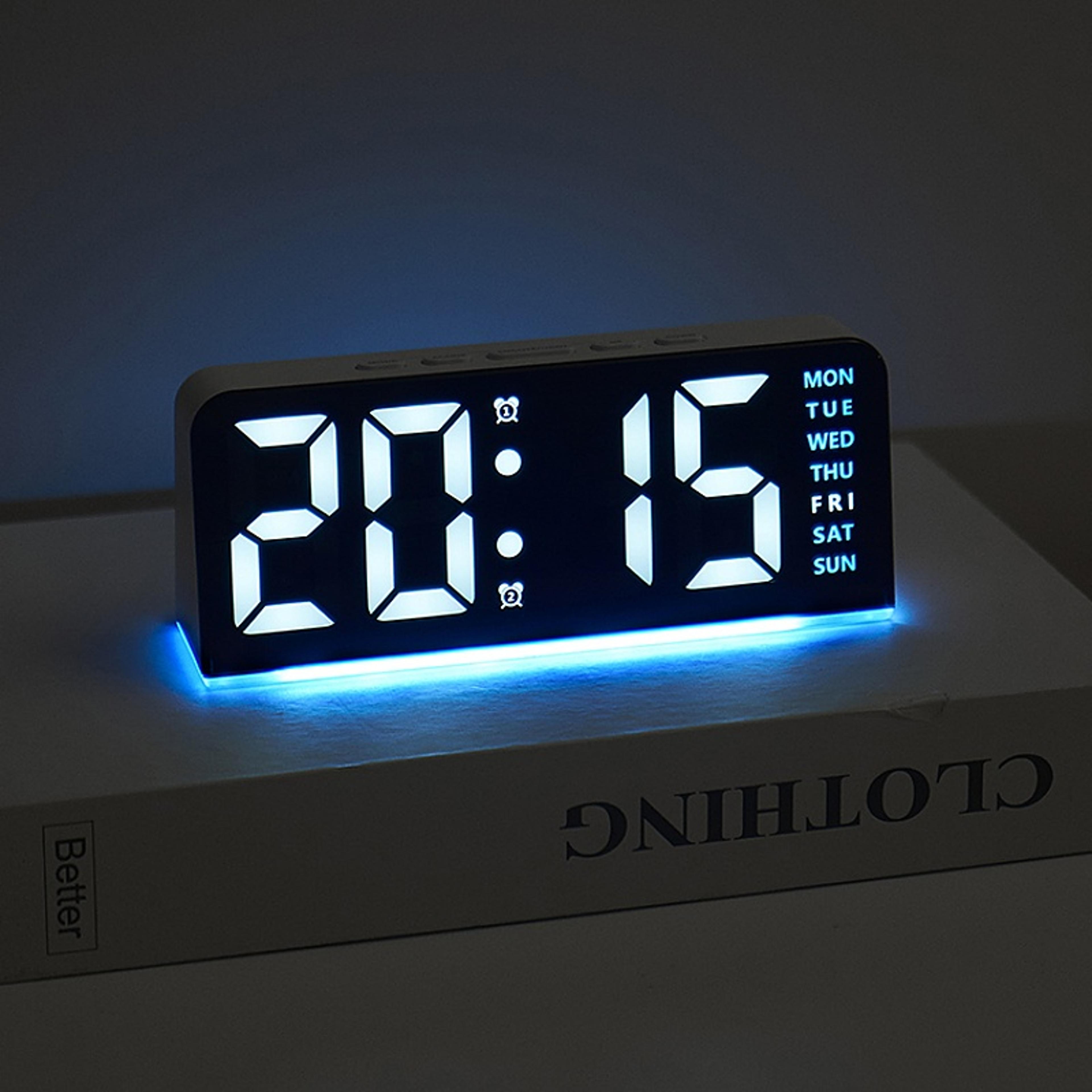 usb digital alarm clock with mood light, dual alarm, snooze & level brightness led display