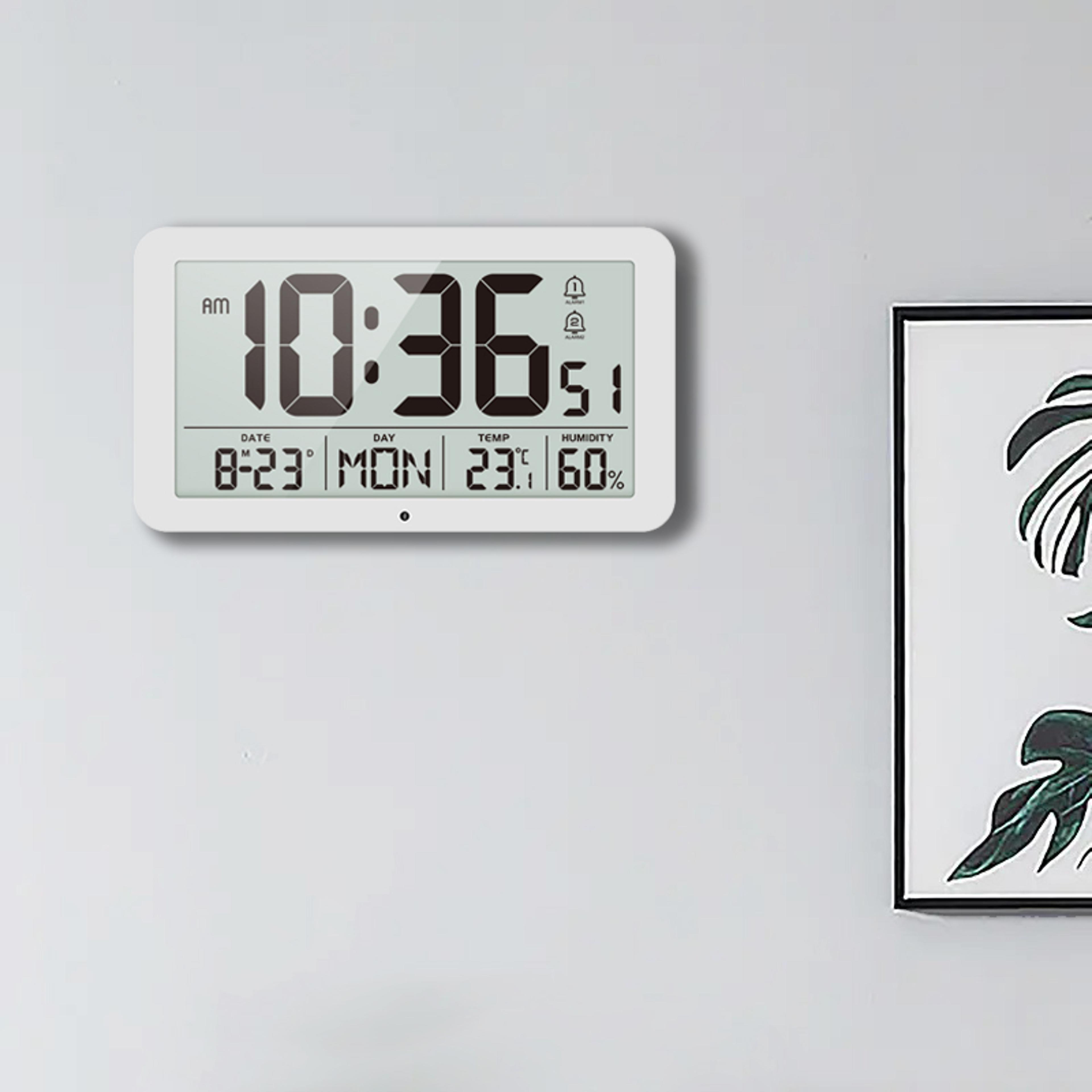 digital wall clock with temperature, humidity & calendar lcd alarm clock for home & office