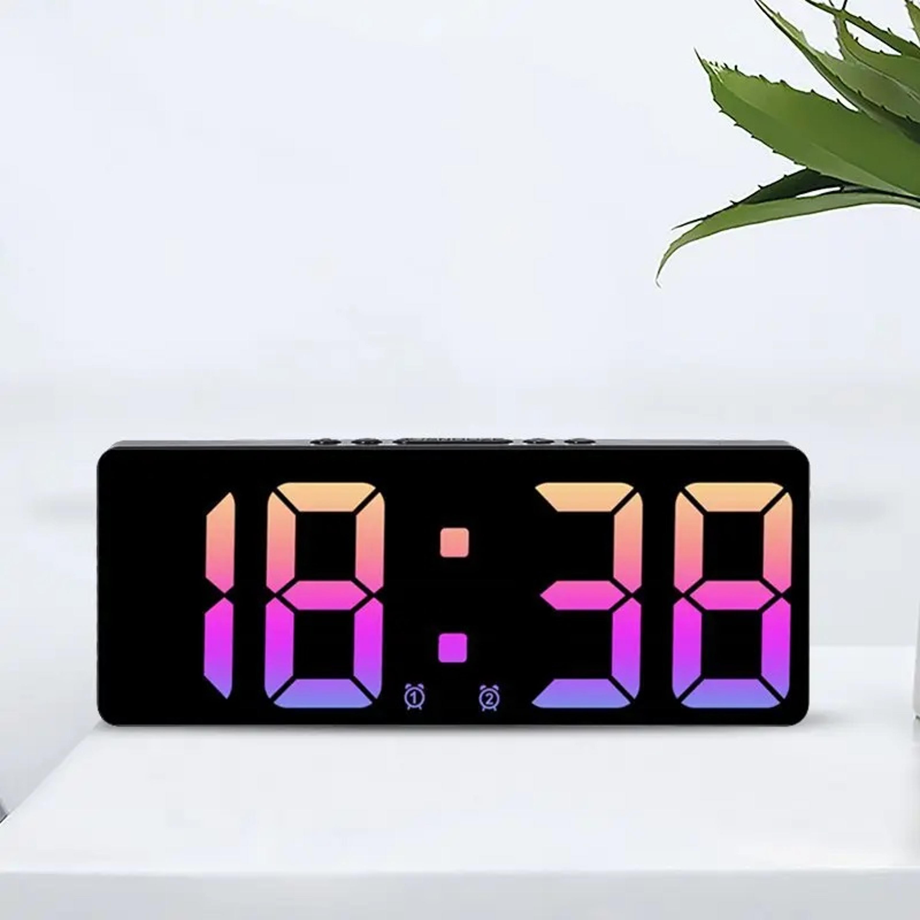 voice control digital alarm clock with led display, temperature monitor, snooze & night mode