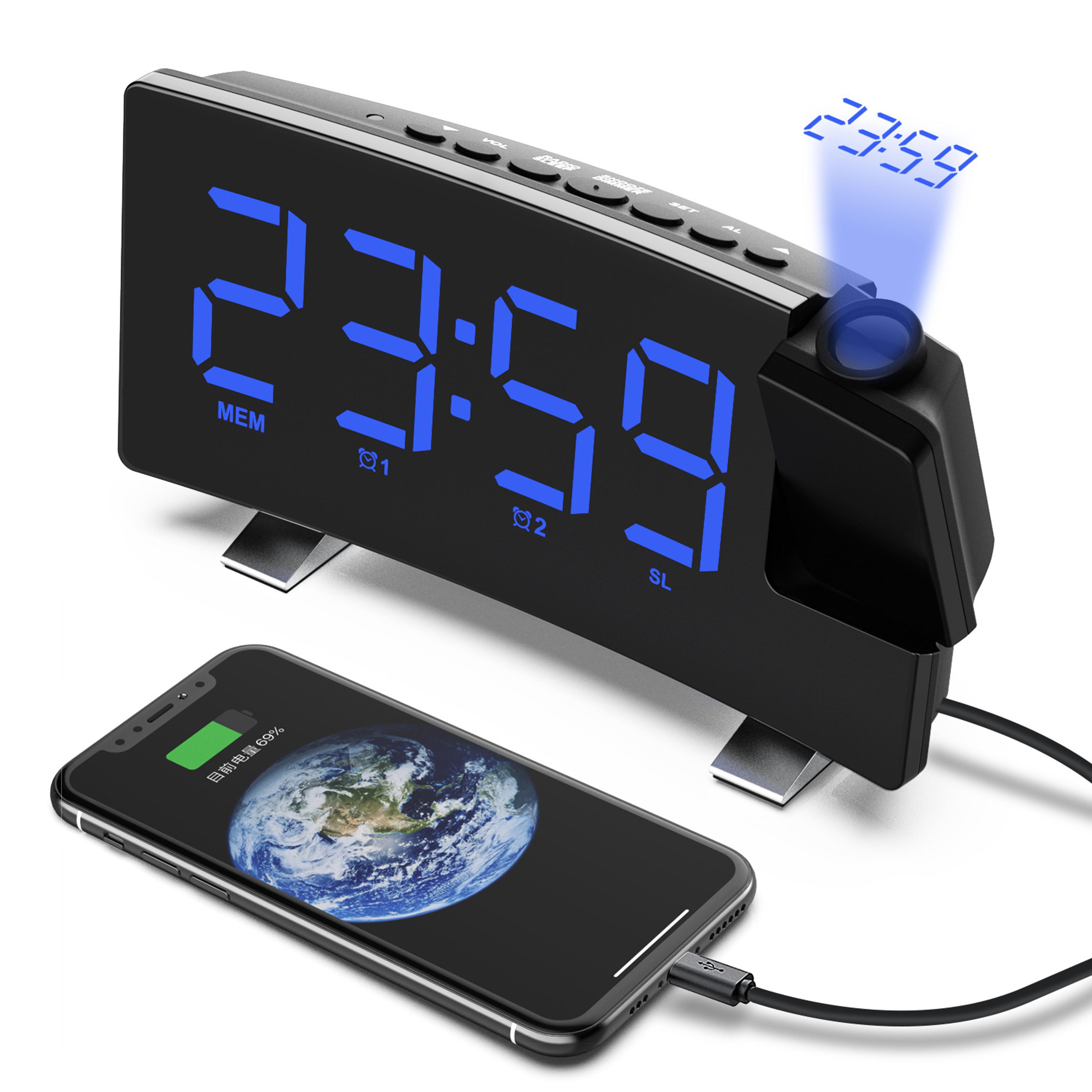 projection alarm clock with large led display for bedroom ceiling wall digital clock
