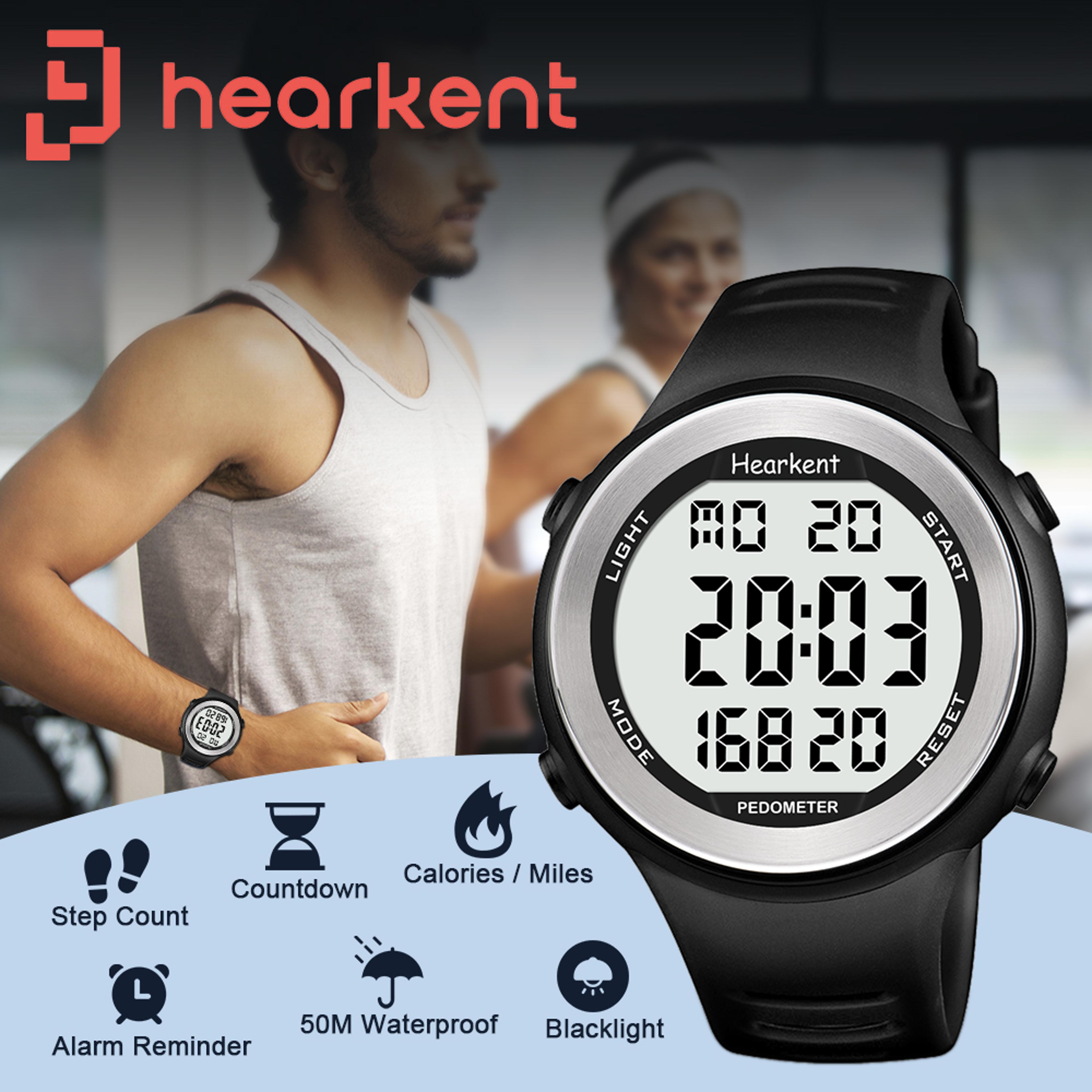 hearkent pedometer watch waterproof step counter watch with calorie tracker & el backlight