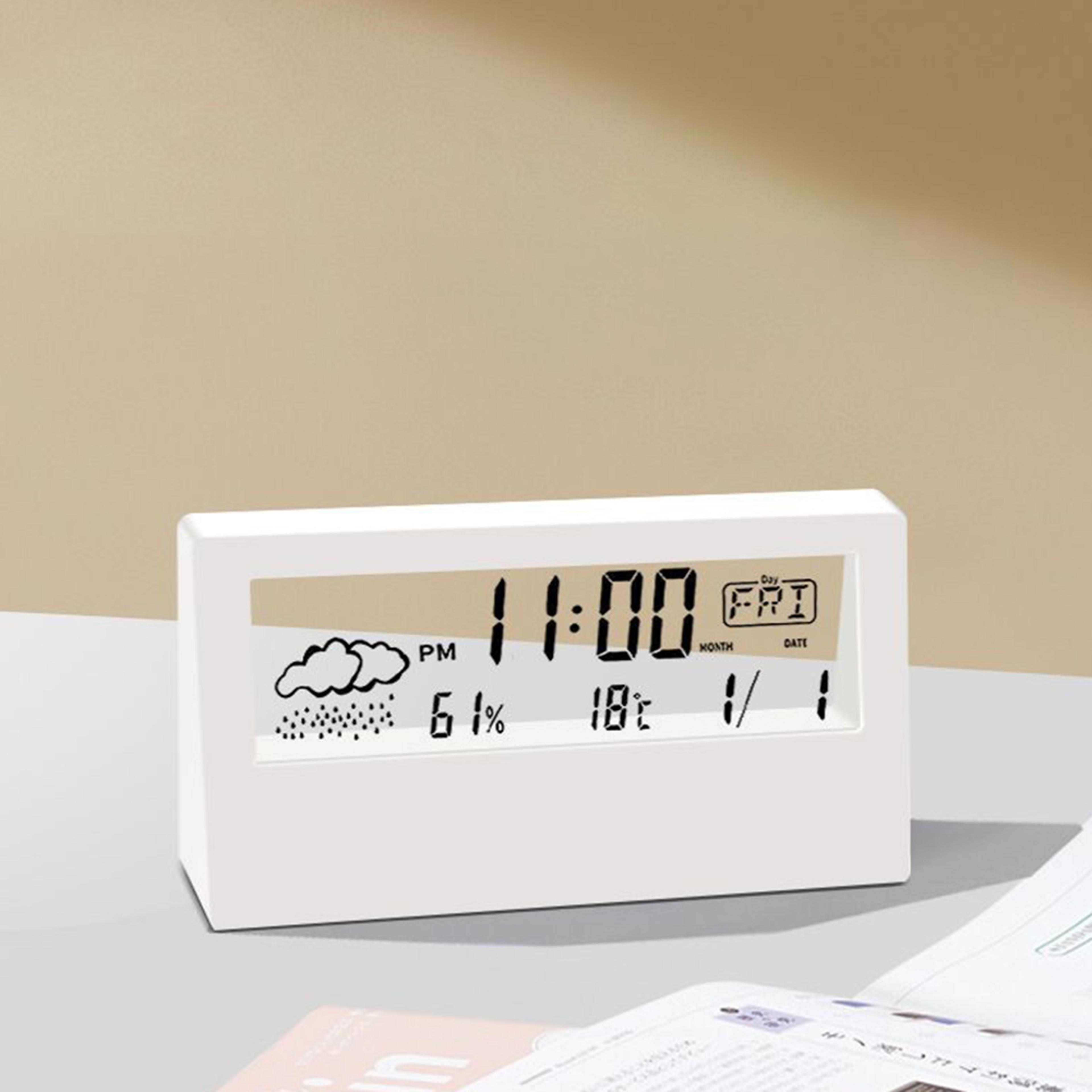 digital alarm clock with thermo hygrometer & weather display for bedroom and office