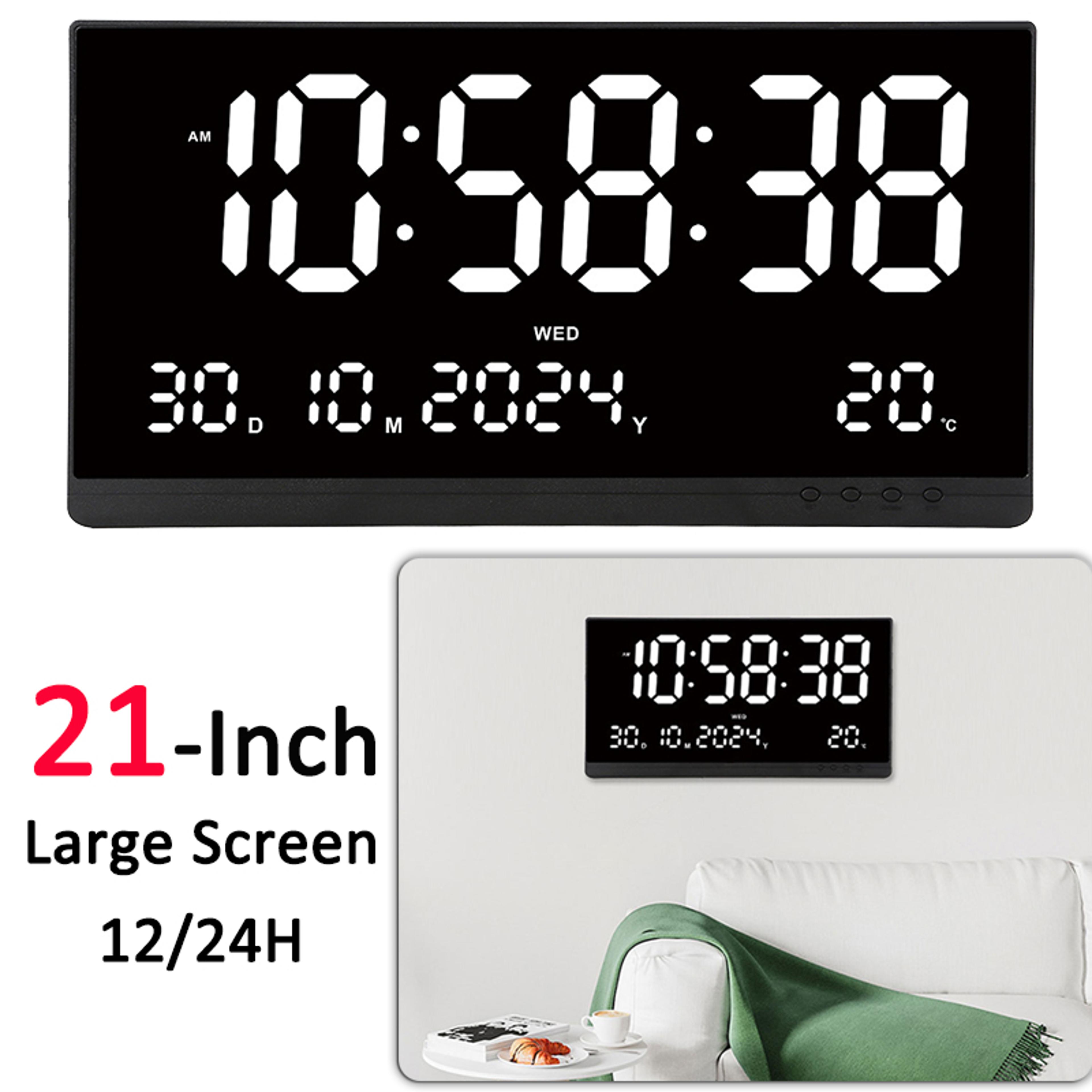 large digital wall clock with led display, calendar, temperature & usb power