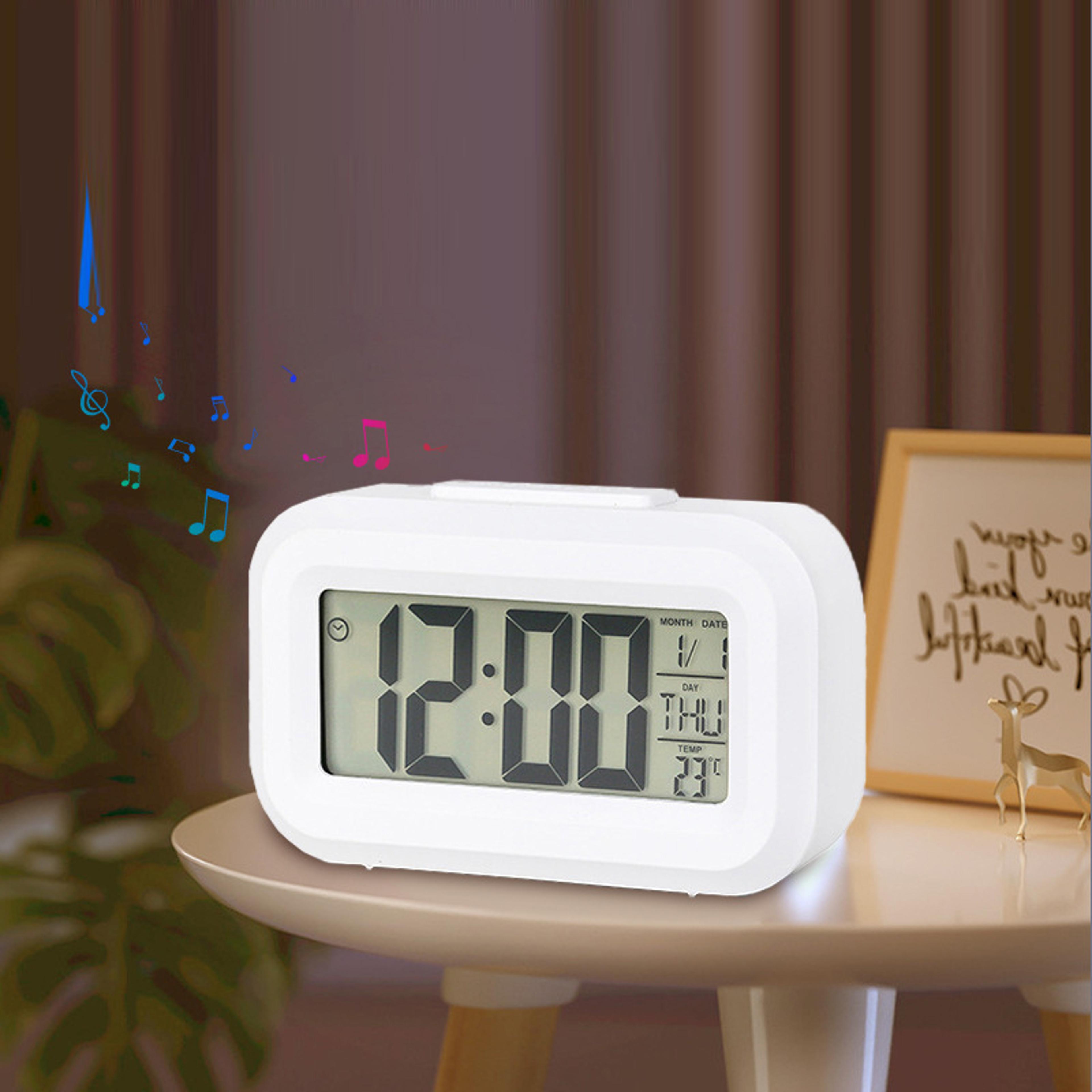 digital alarm clock with snooze, temperature, date & week display mini bedside led alarm clock