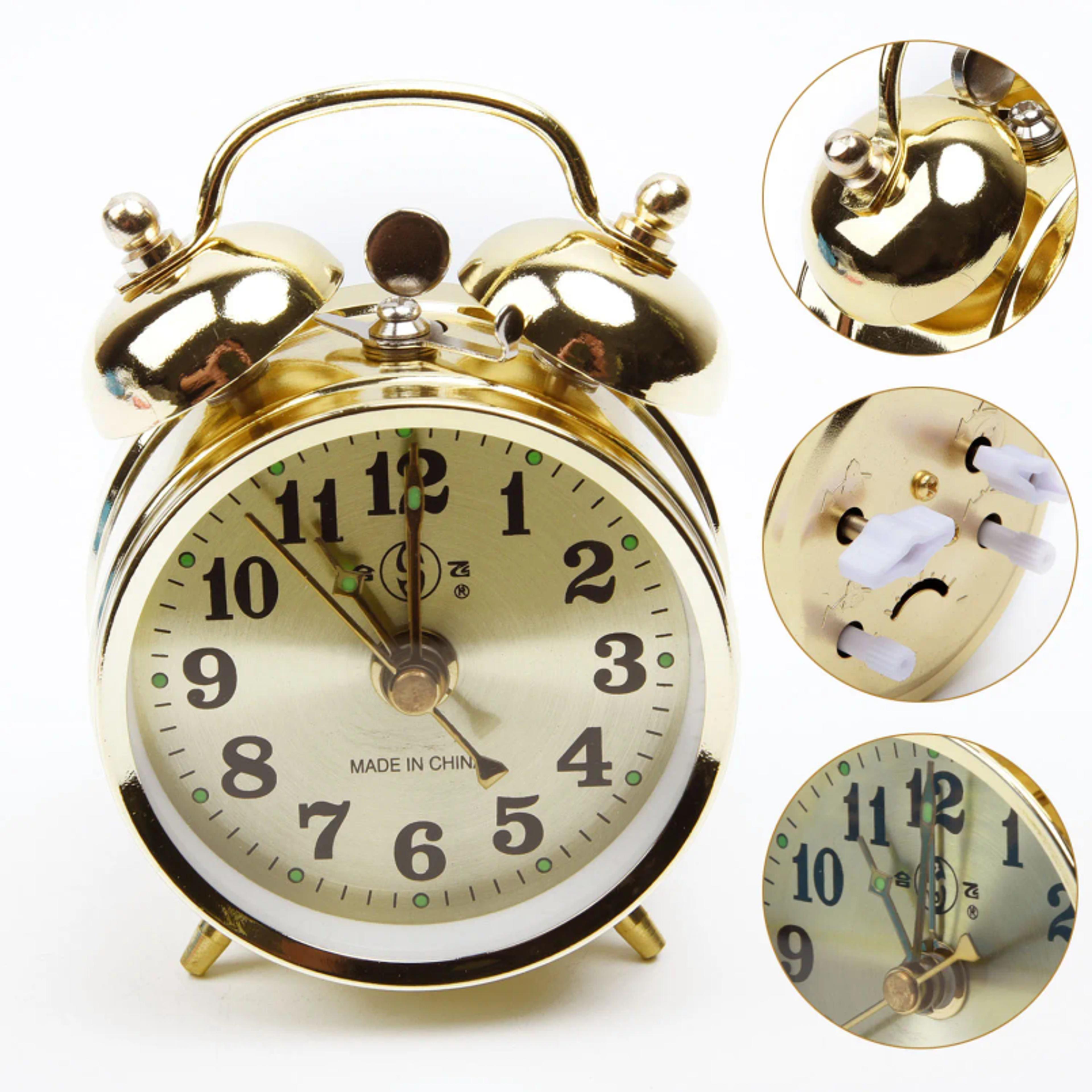 vintage mechanical alarm clock gold wind up retro metal desk clock