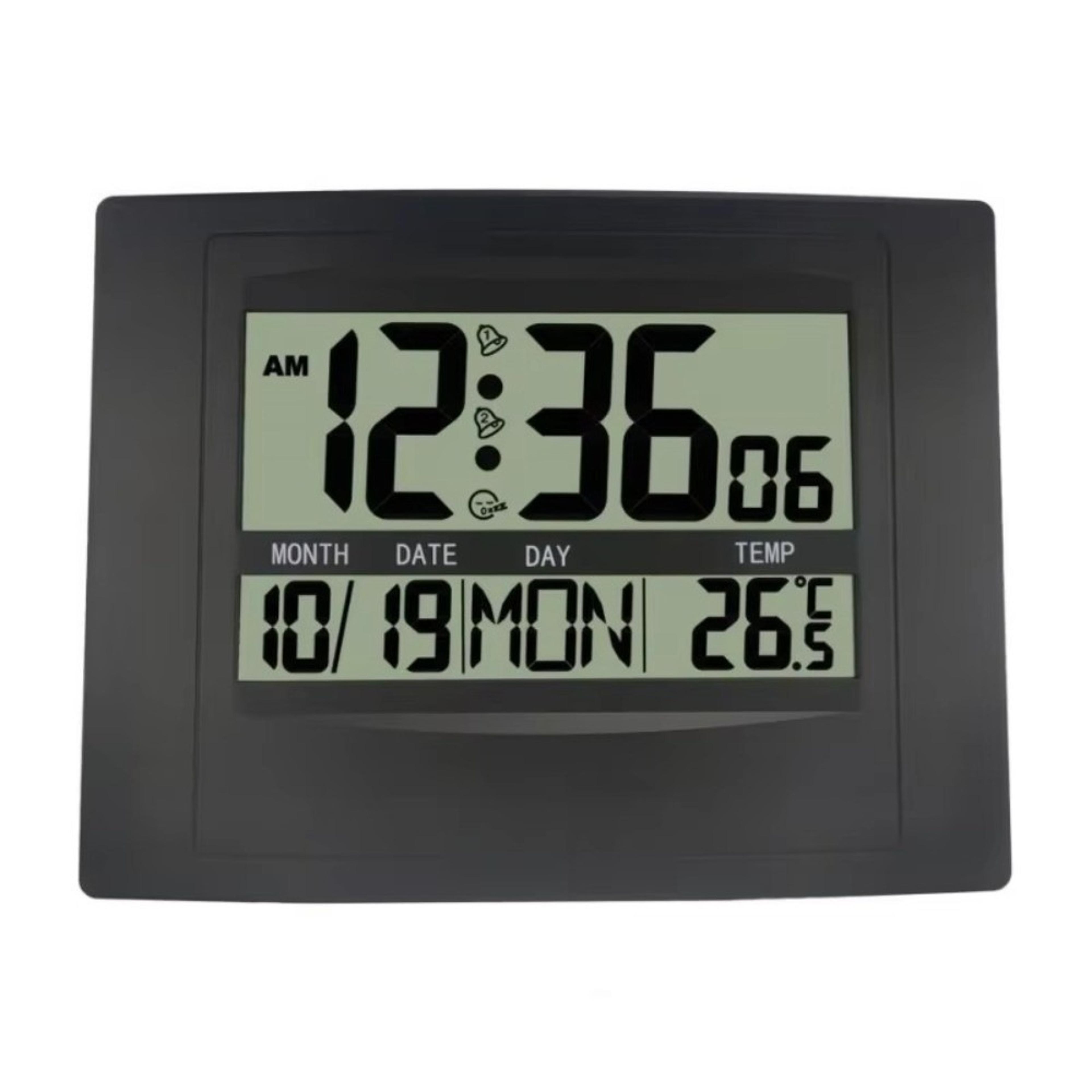 large display digital wall clock with dual alarm, date, week & temperature lcd display