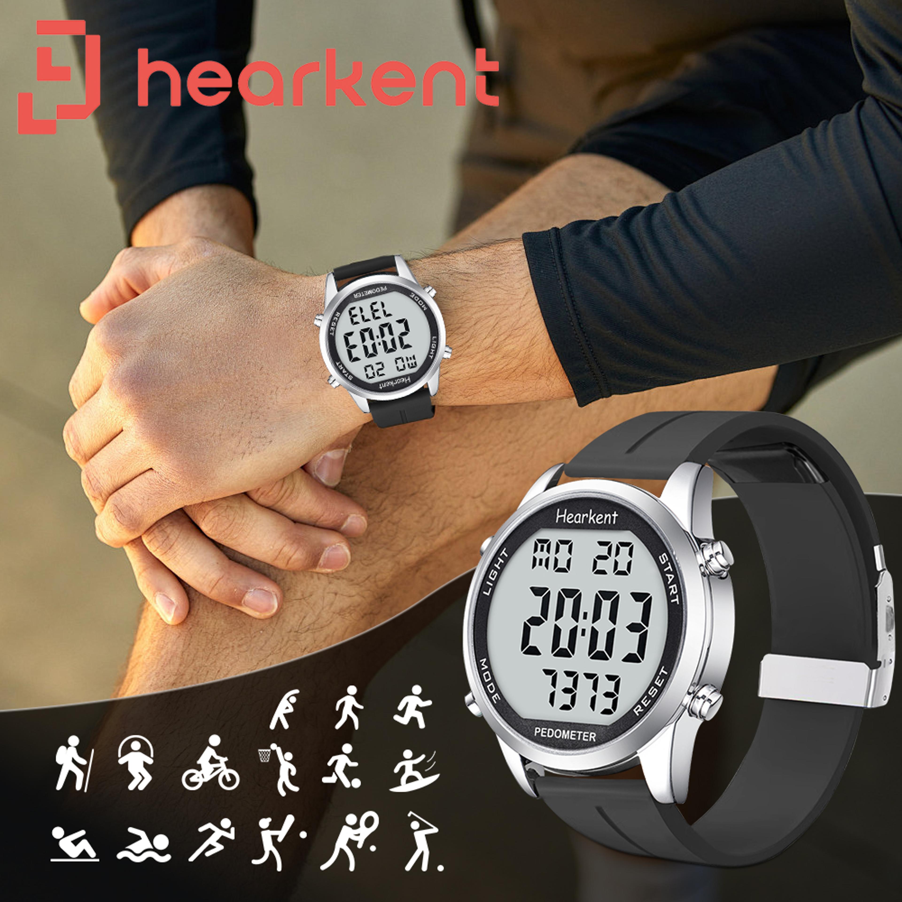 hearkent pedometer watch digital fitness watch with step counter & calorie tracker for walking