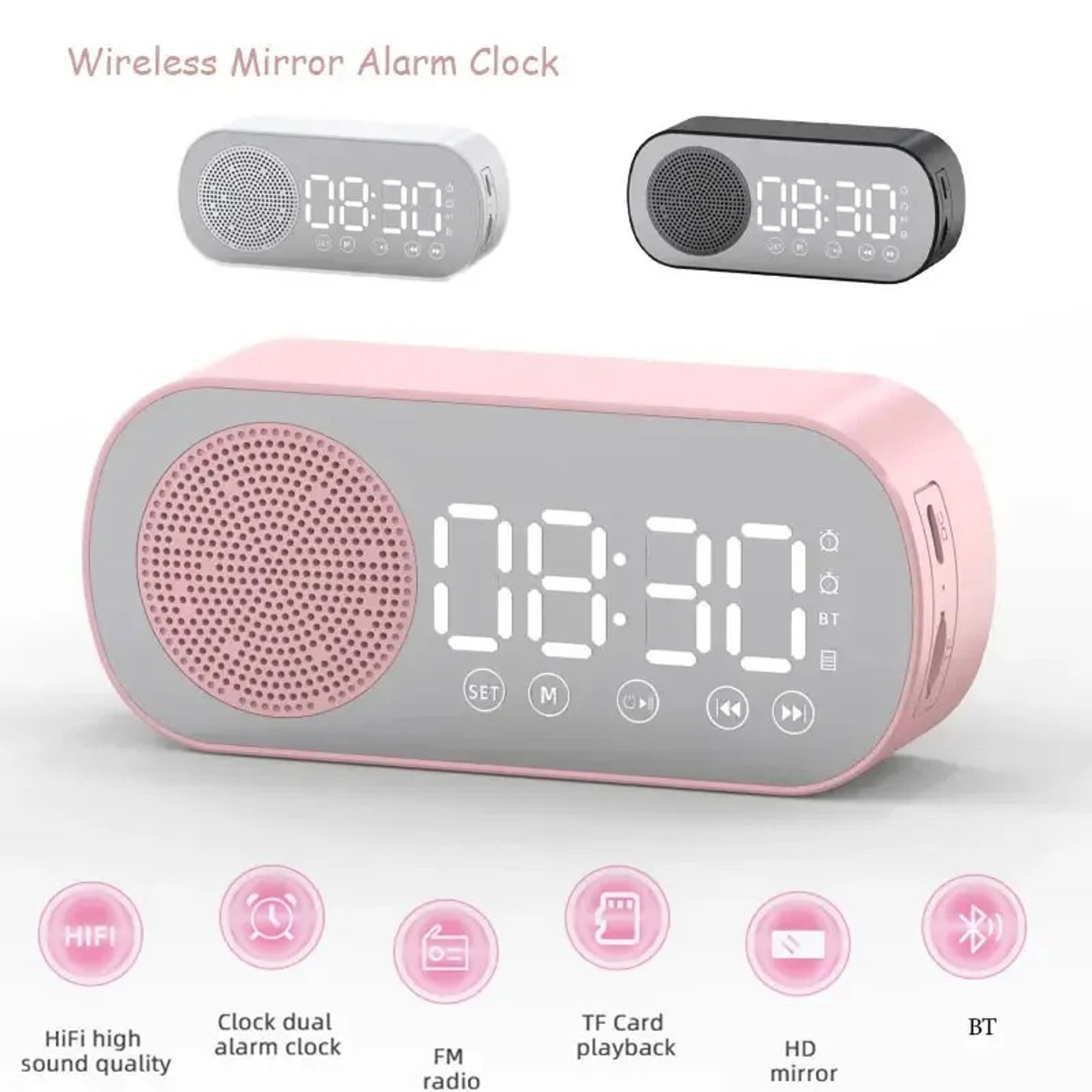 bluetooth alarm clock speaker with led mirror display fm radio & dual alarm