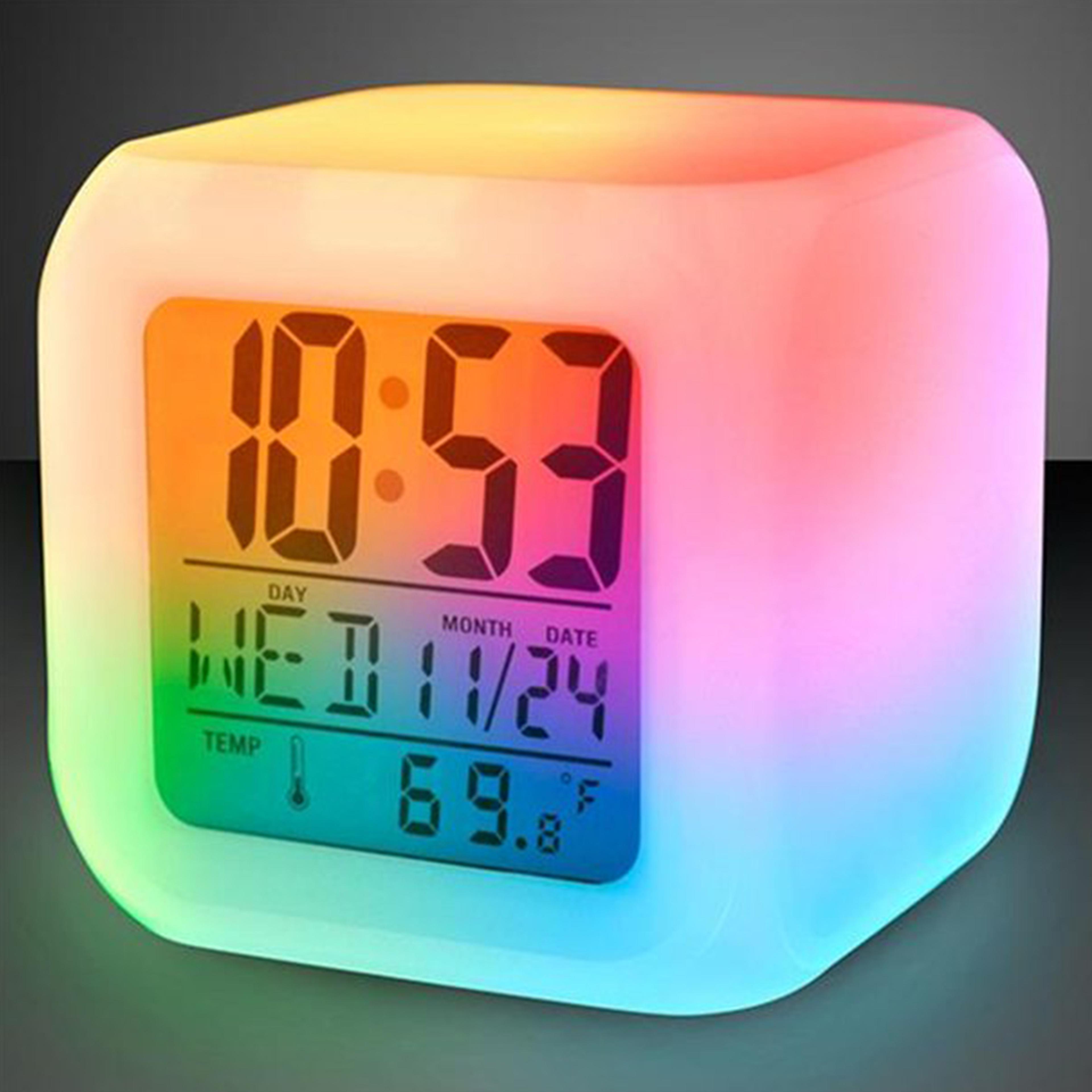 color changing led digital alarm clock cube with temperature calendar display for desk & bedside