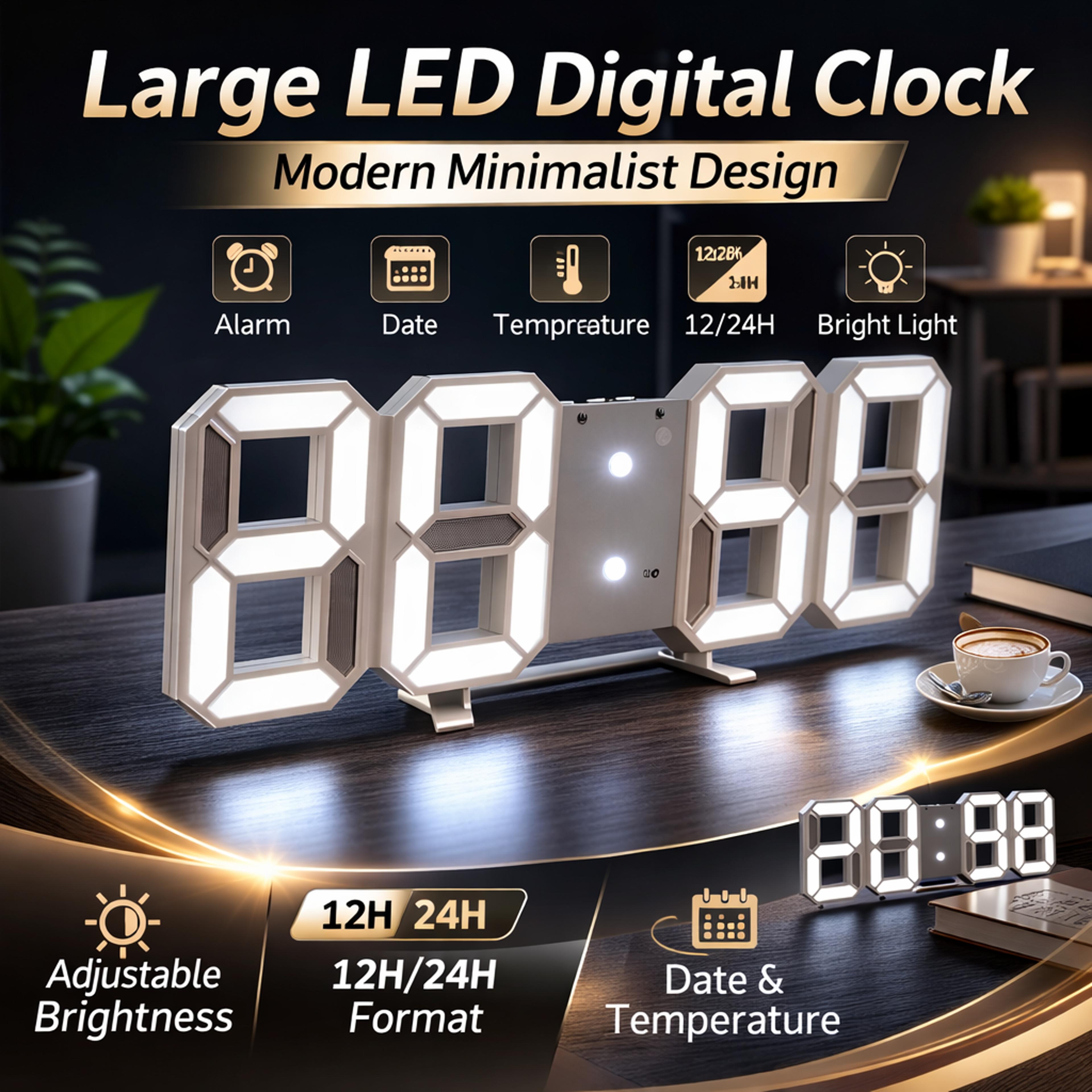 led digital wall clock with usb power, luminous display & multifunction led wall clock