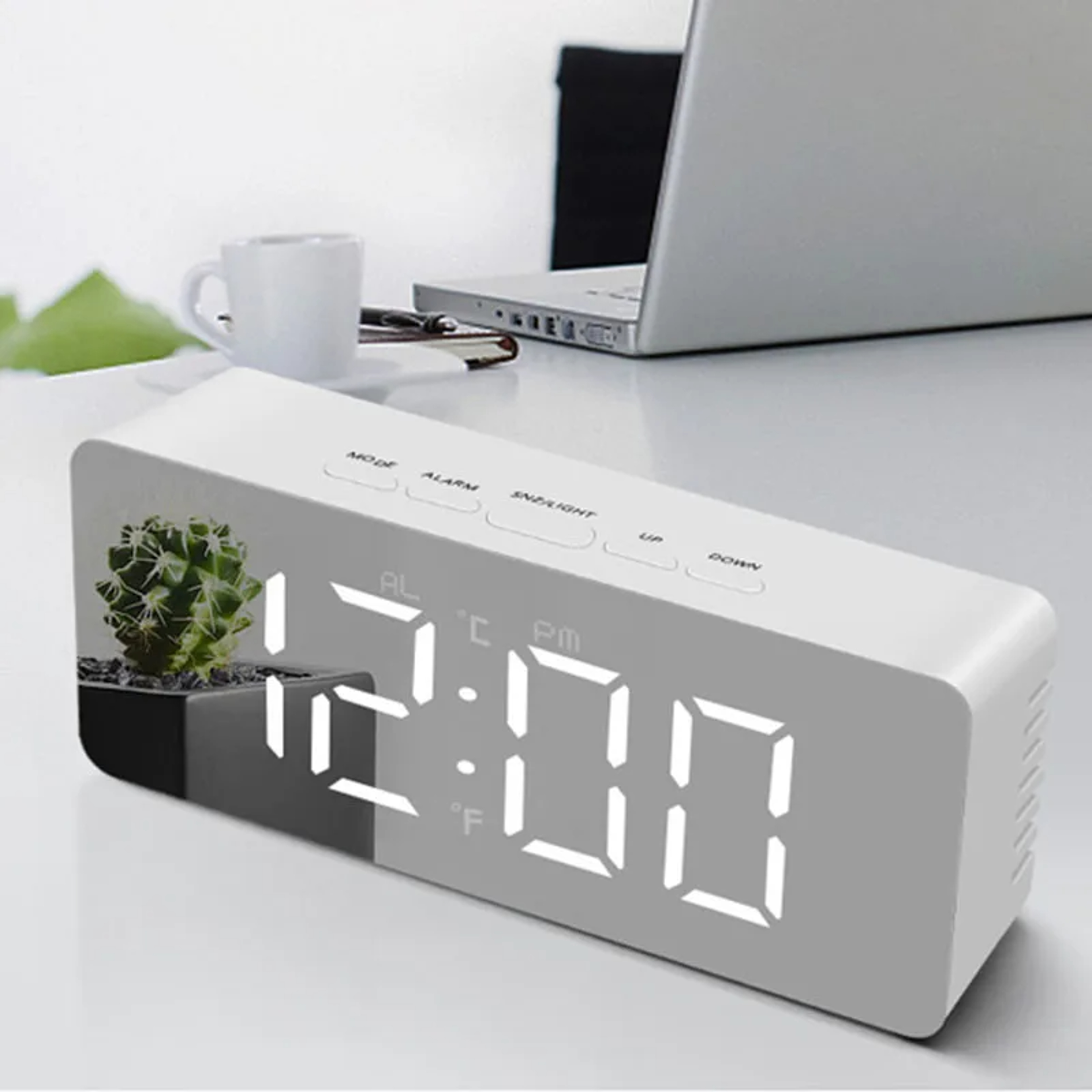 smart digital alarm clock with led display, temperature monitor & bedside desktop design