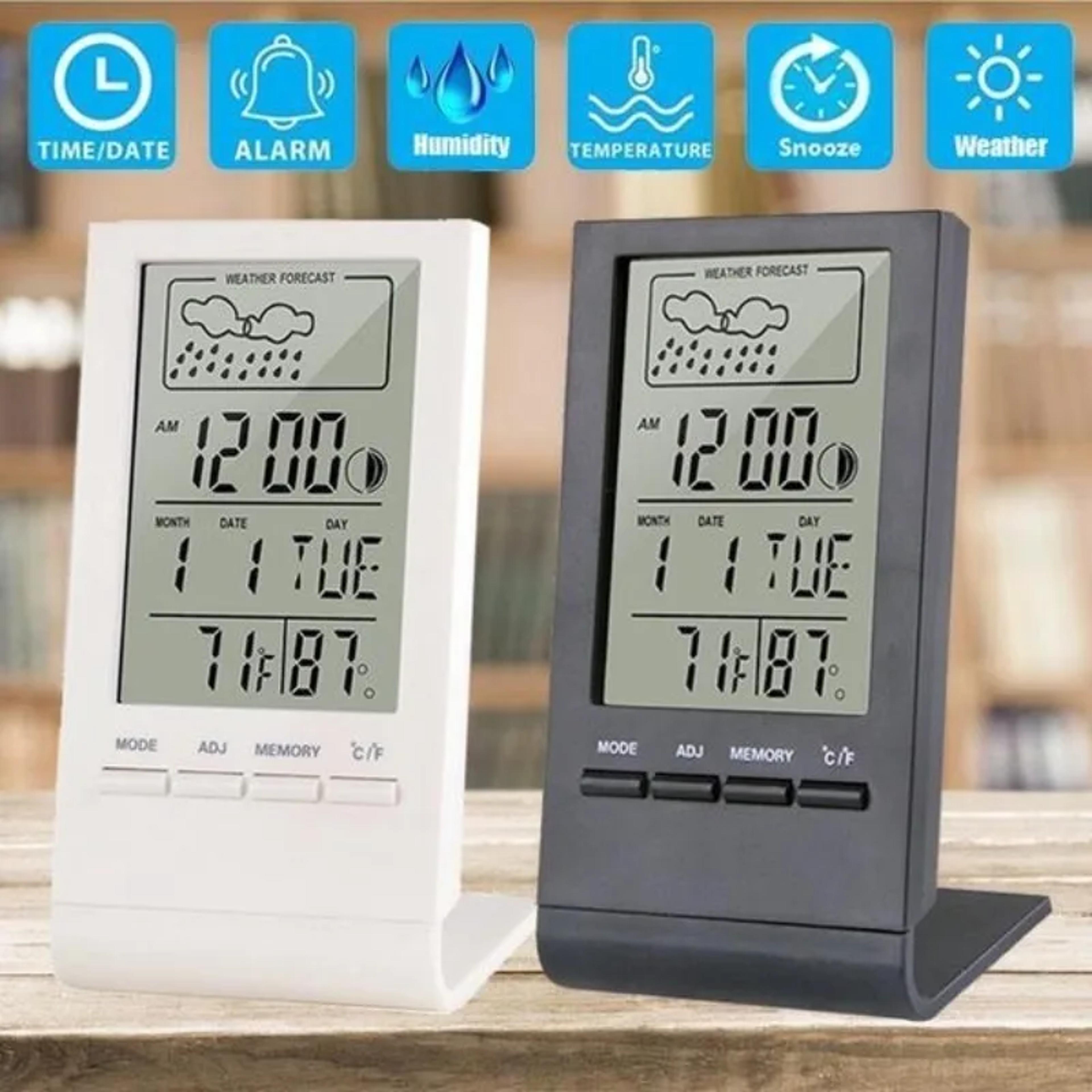 digital weather station with indoor outdoor thermometer, hygrometer & alarm clock