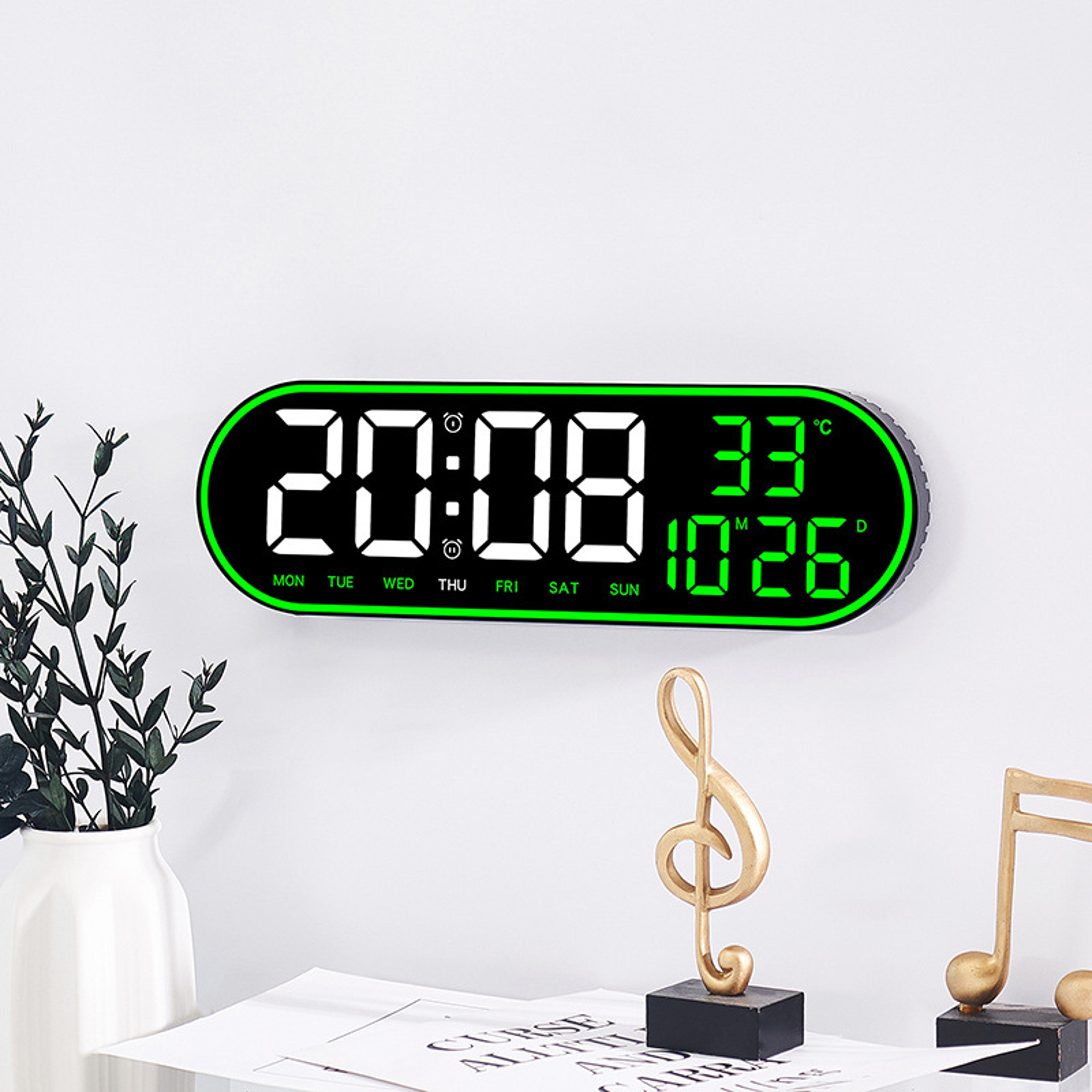 led digital wall clock with remote control, temperature, date & week display