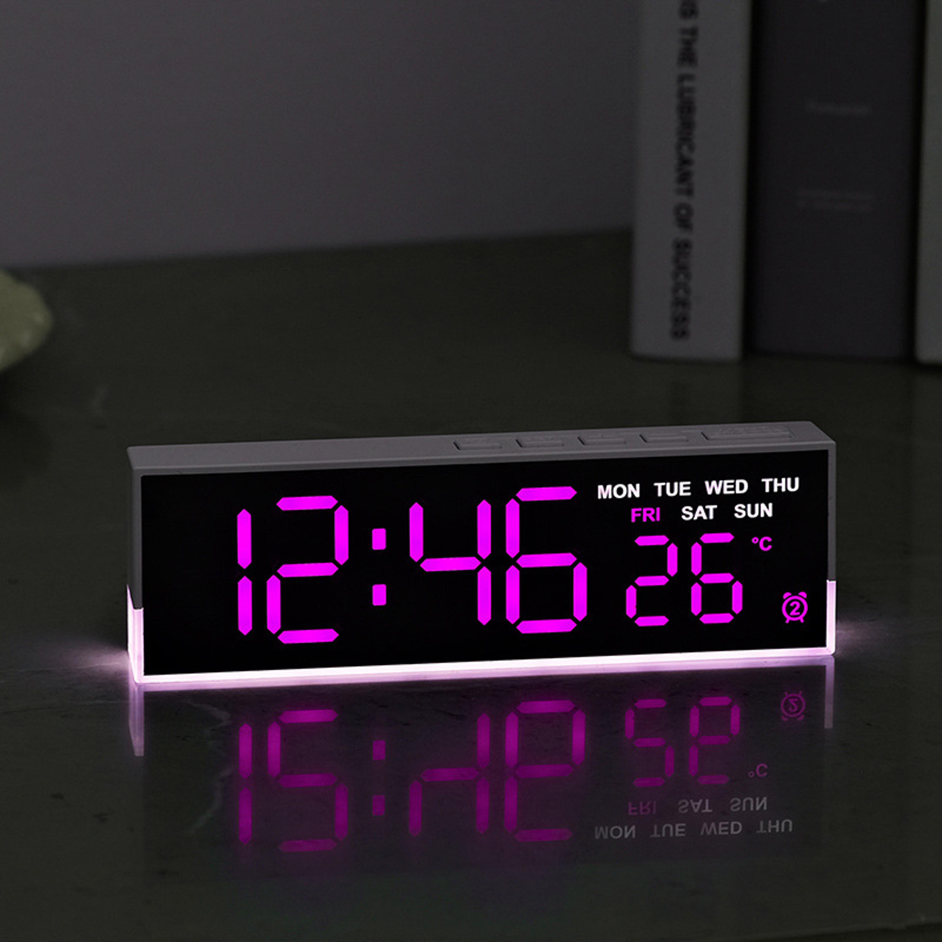 usb powered digital alarm clock with led display, white mood light, dual alarm, temperature & bedside clock