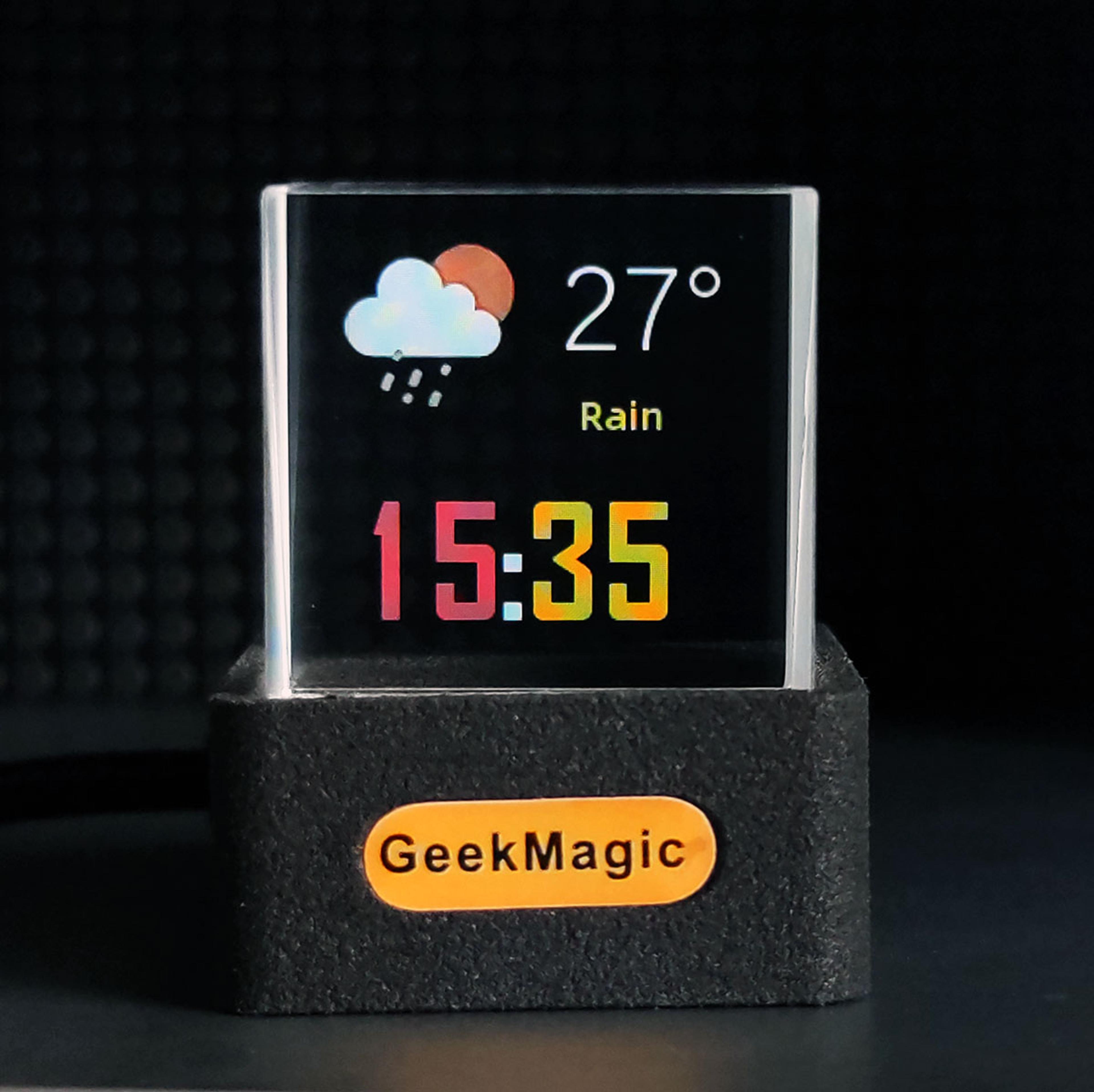 geekmagic smart weather station gif display crystal digital desk clock with holographic photo album