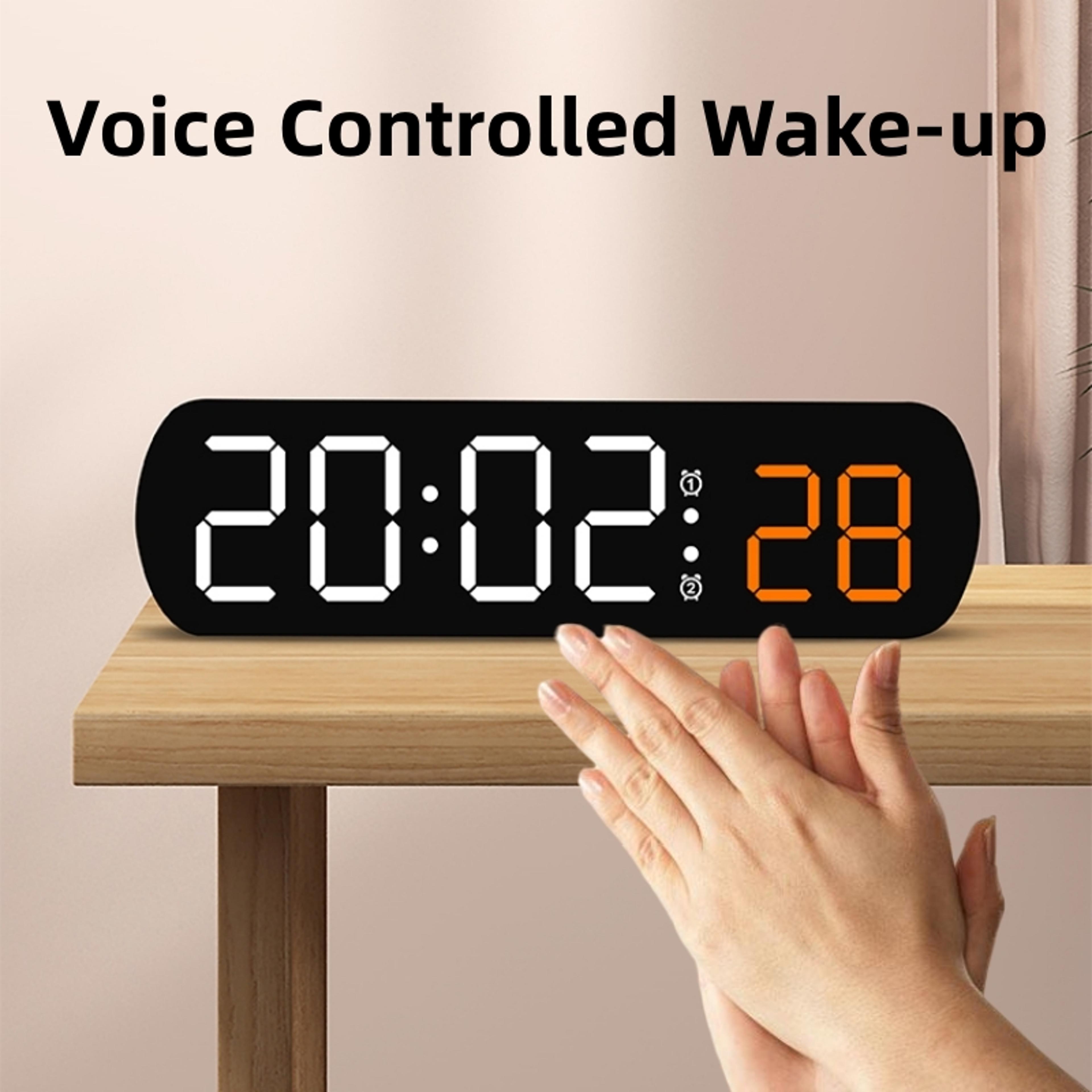 voice control led digital alarm clock with dual alarm, temperature display & night mode