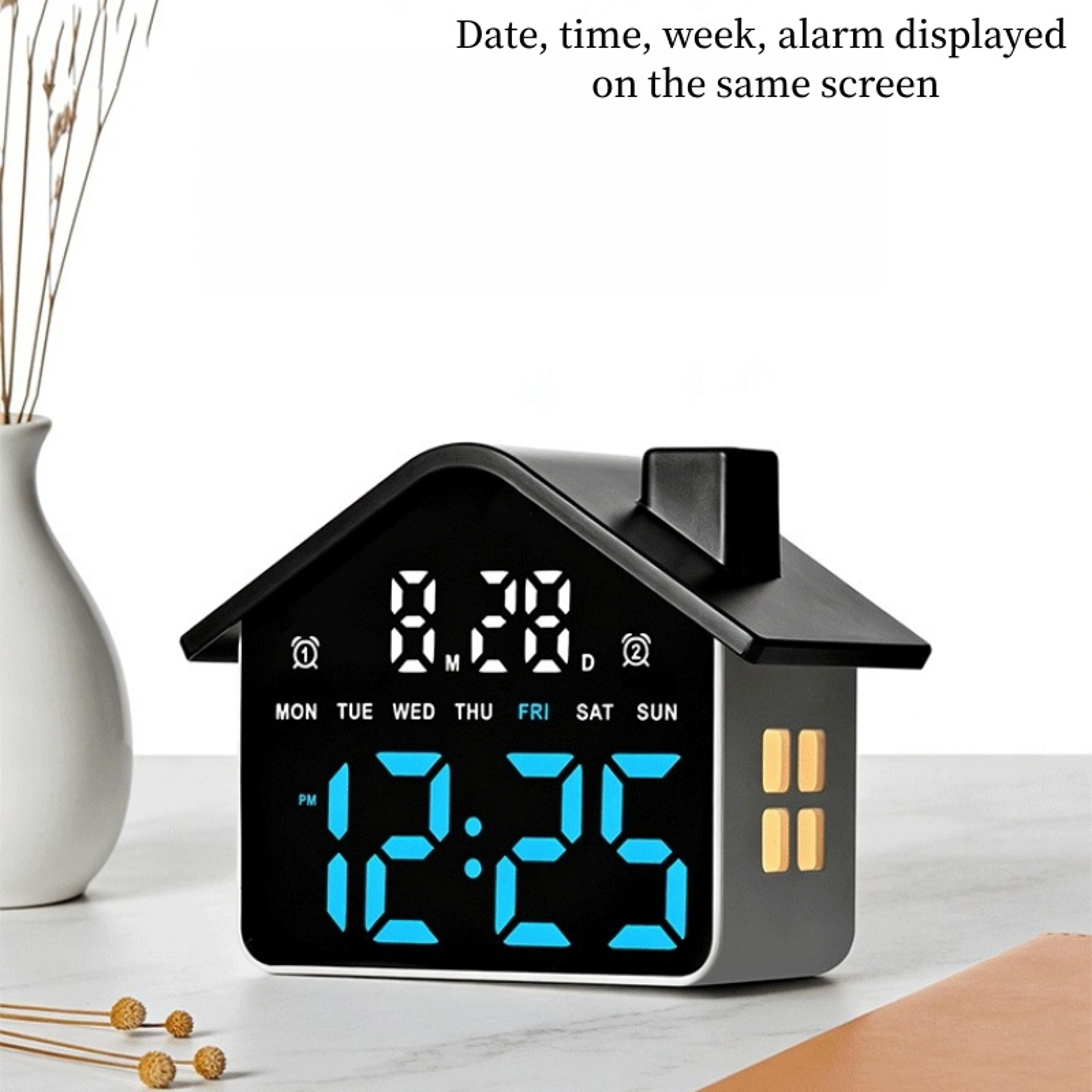 smart led alarm clock with voice control, night light, date display & adjustable brightness