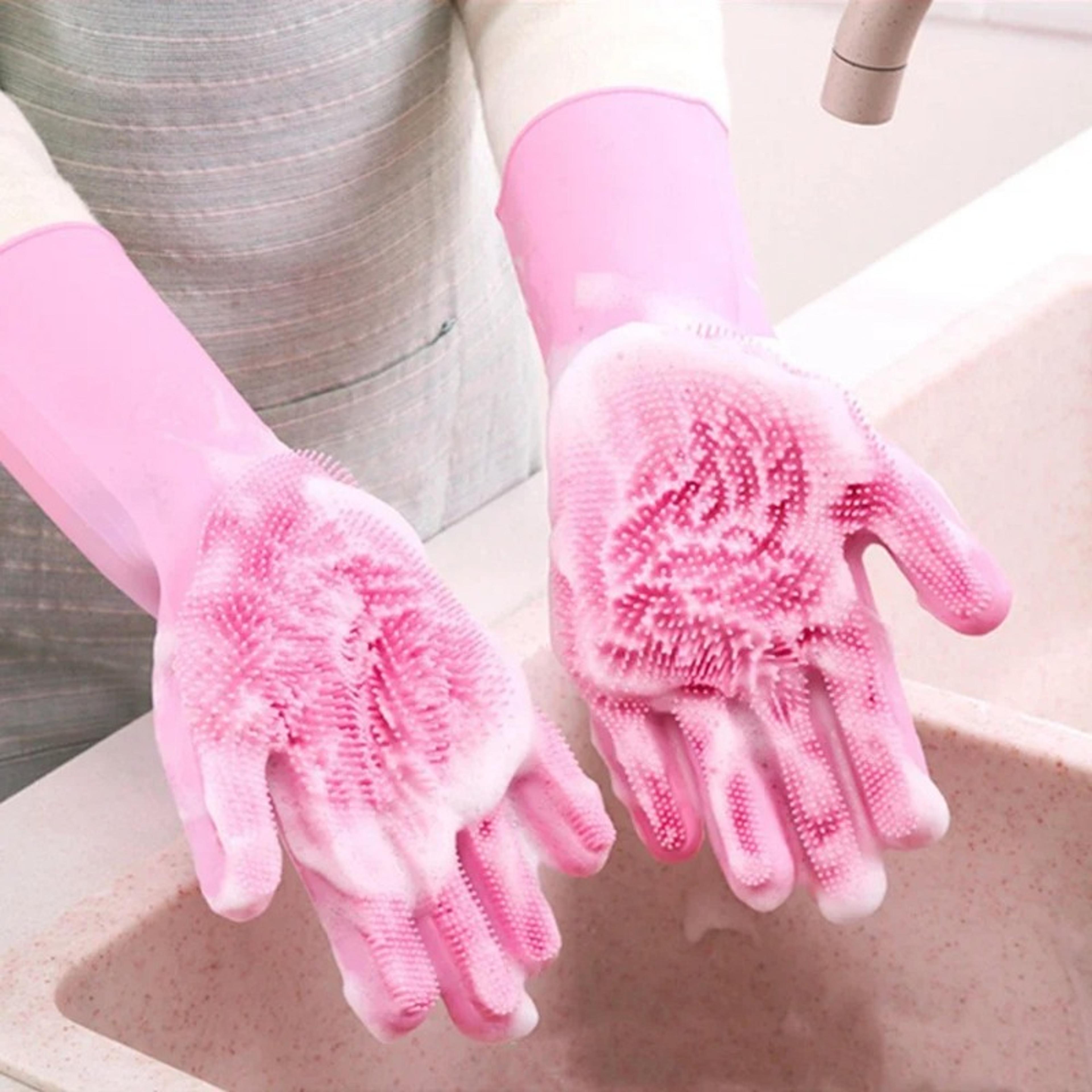 multi purpose silicone dishwashing gloves waterproof scrubber cleaning gloves for kitchen, pet bath & car wash