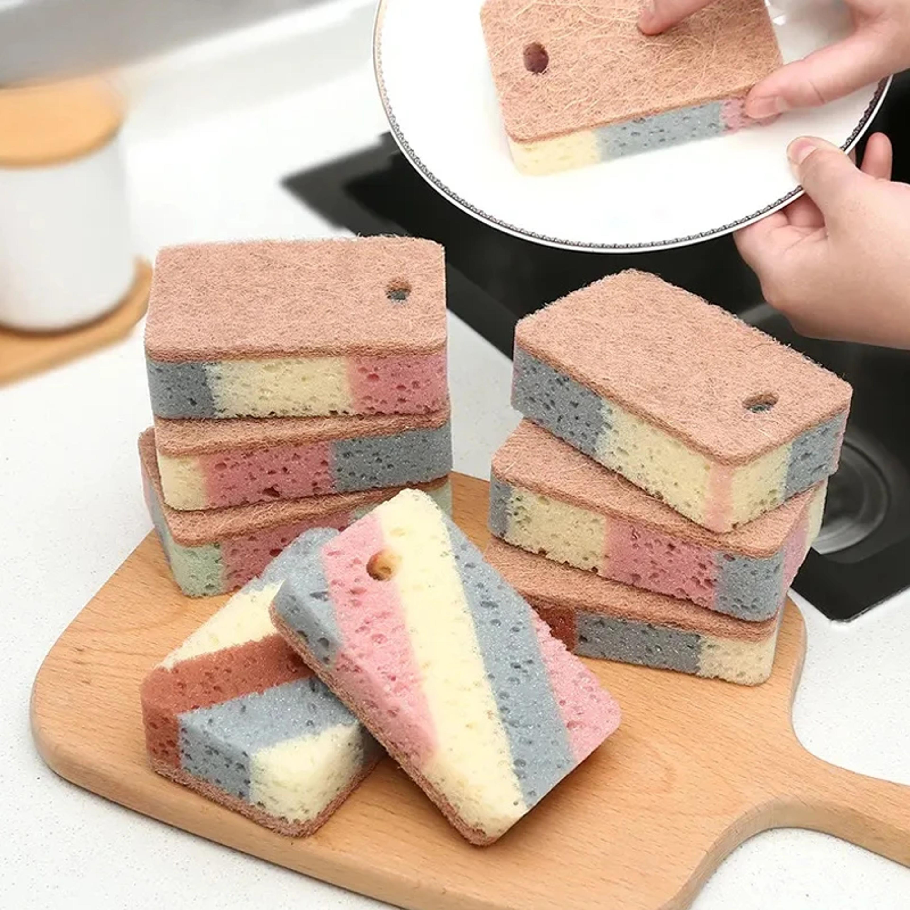 reusable dishwashing sponge set, soft wood pulp sponge for kitchen cleaning pack