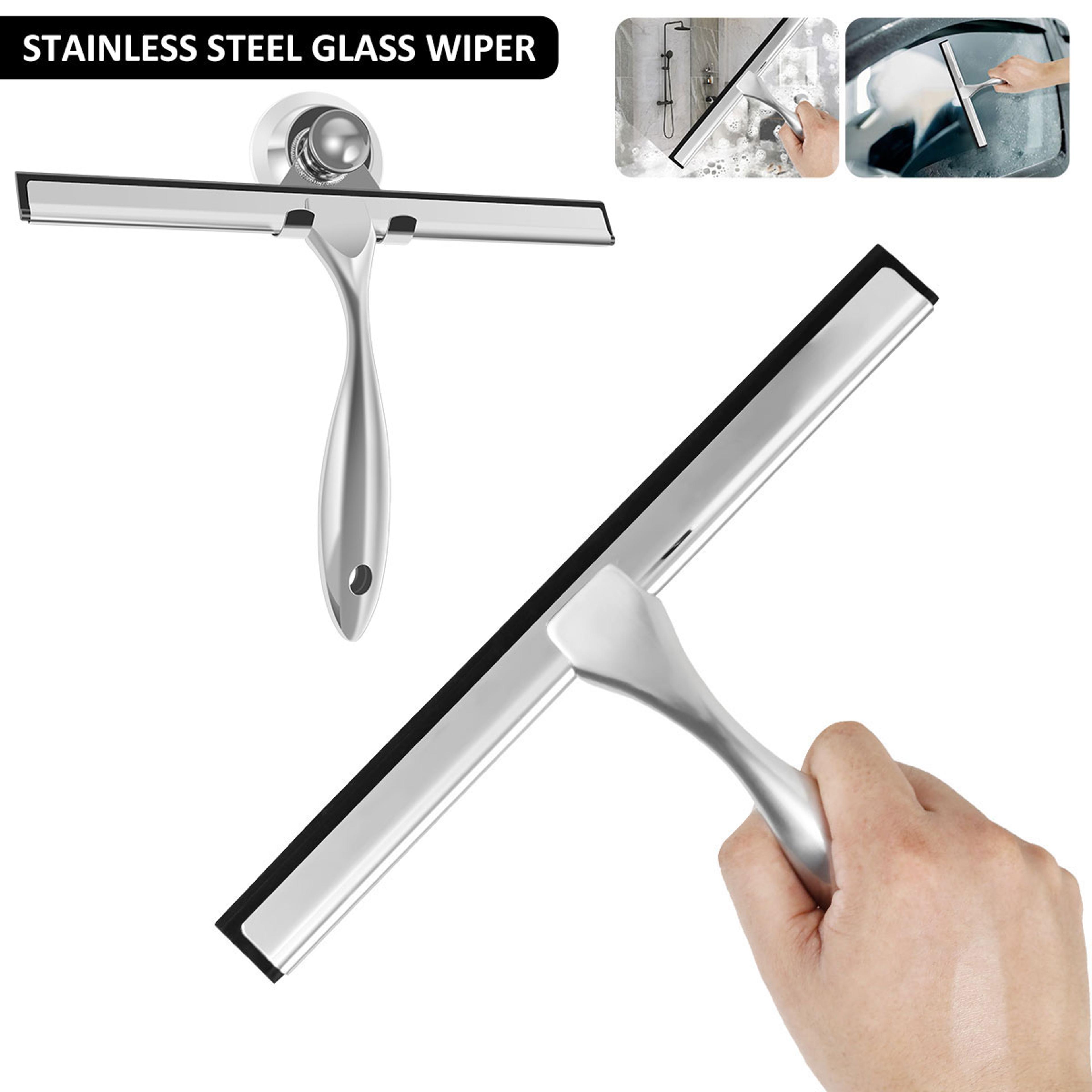 stainless steel shower squeegee with suction holder for glass, windows & bathroom cleaning