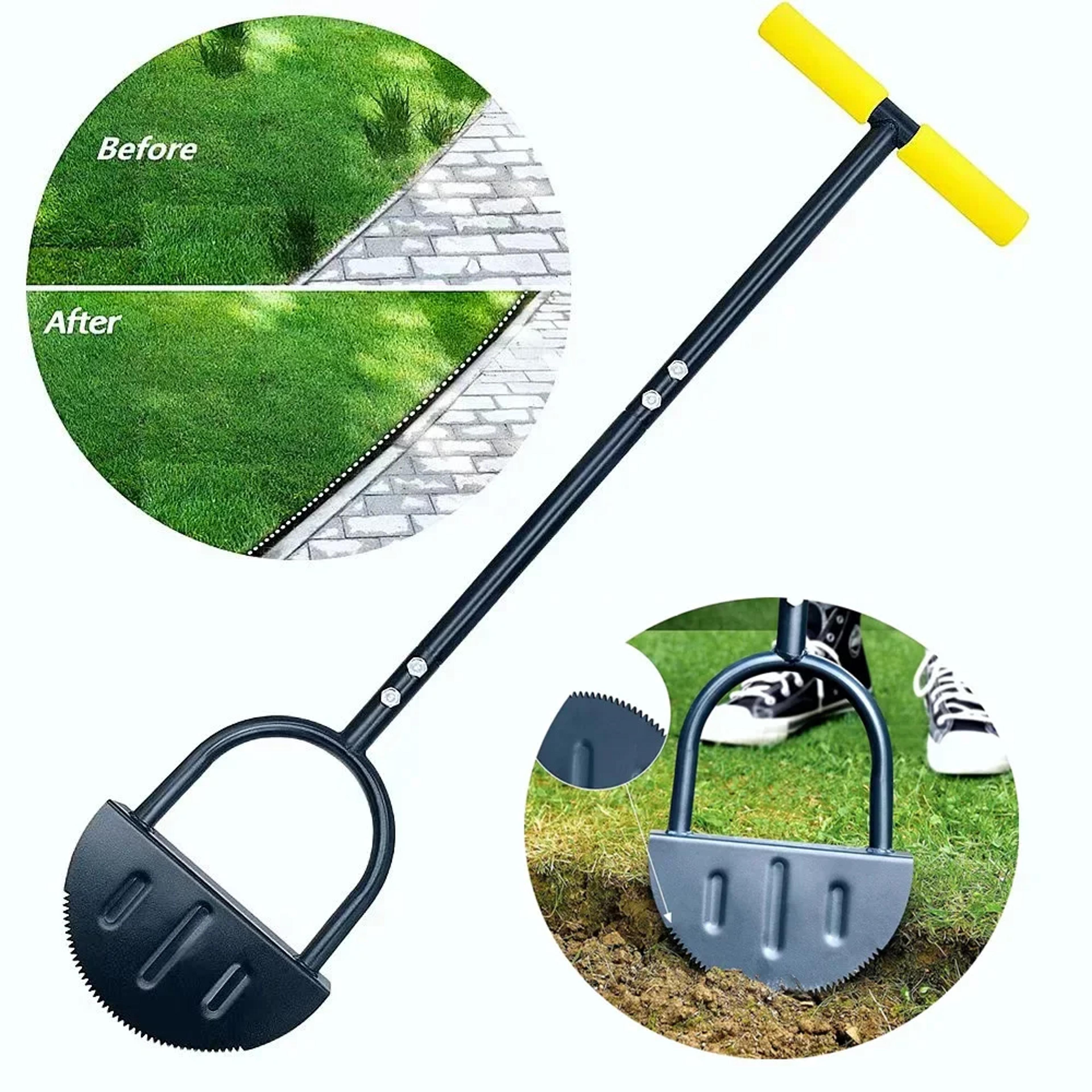 half moon garden edging tool with serrated blade & footplate manual lawn edger for landscape borders