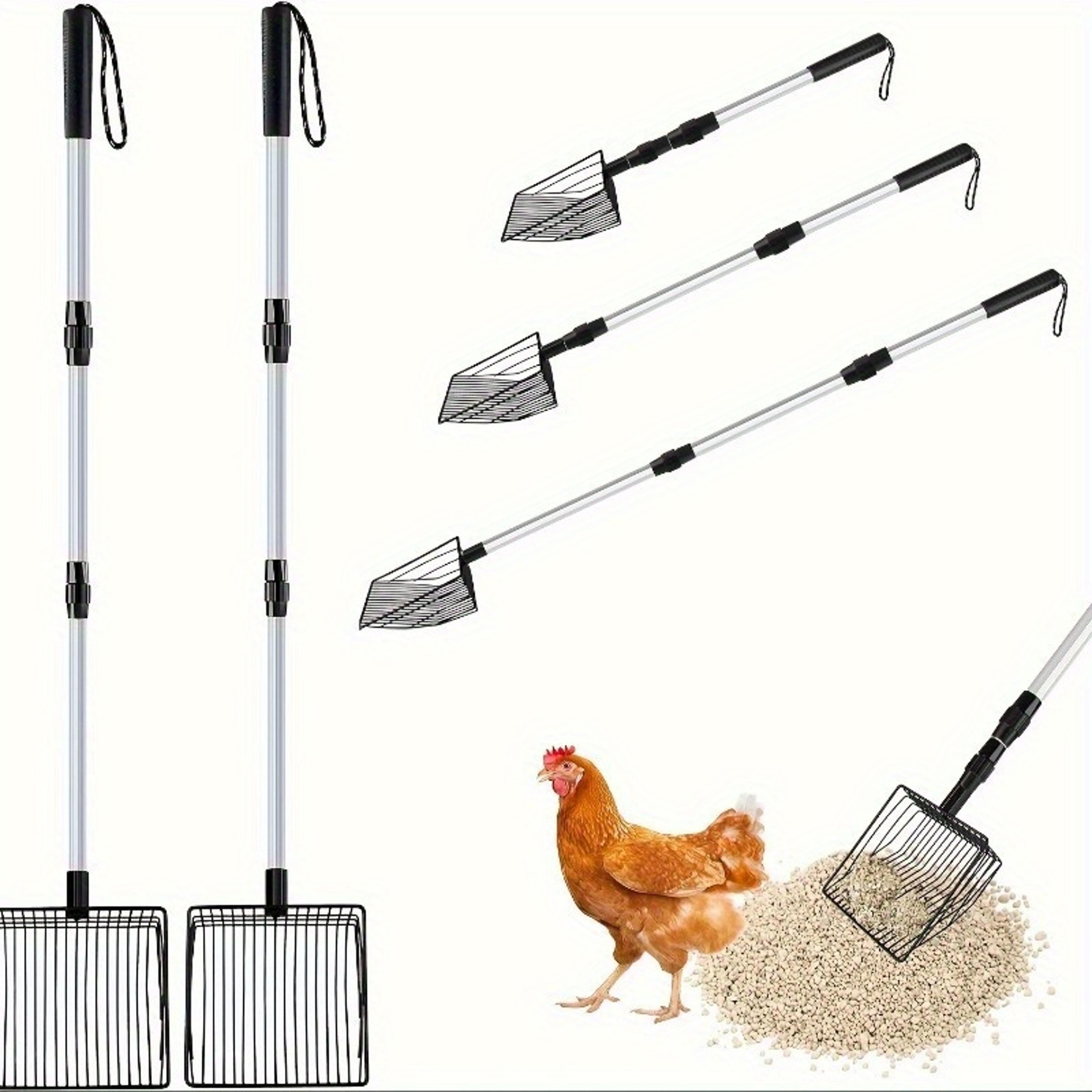 retractable chicken coop rake & chicken poop scoop cleaning tool for fast coop & garden cleanup