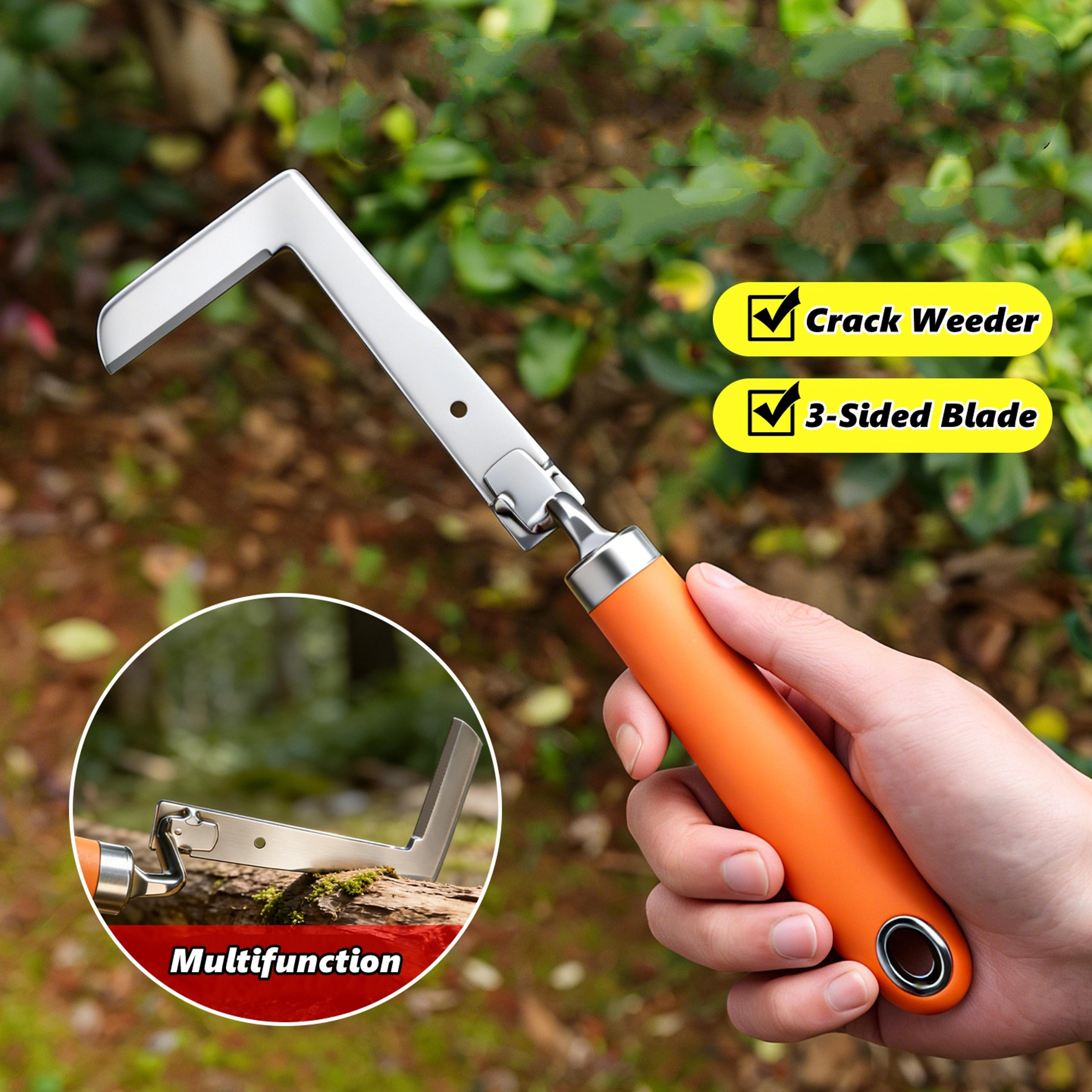 heavy duty steel manual weeding tool with ergonomic grip for garden weed removal & crack cleaning