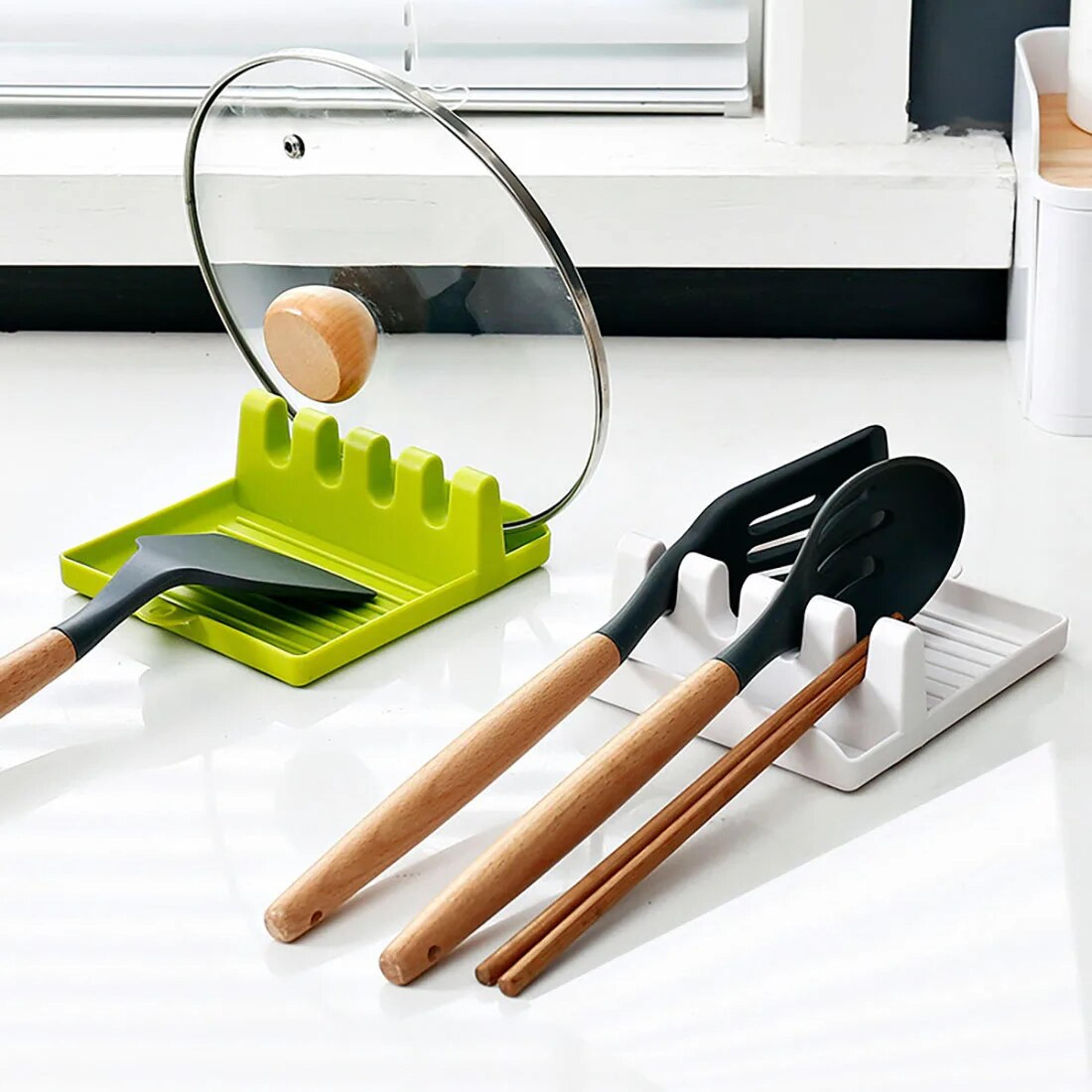 multi purpose spoon rest & kitchen utensil holder with pot lid stand for clean countertops