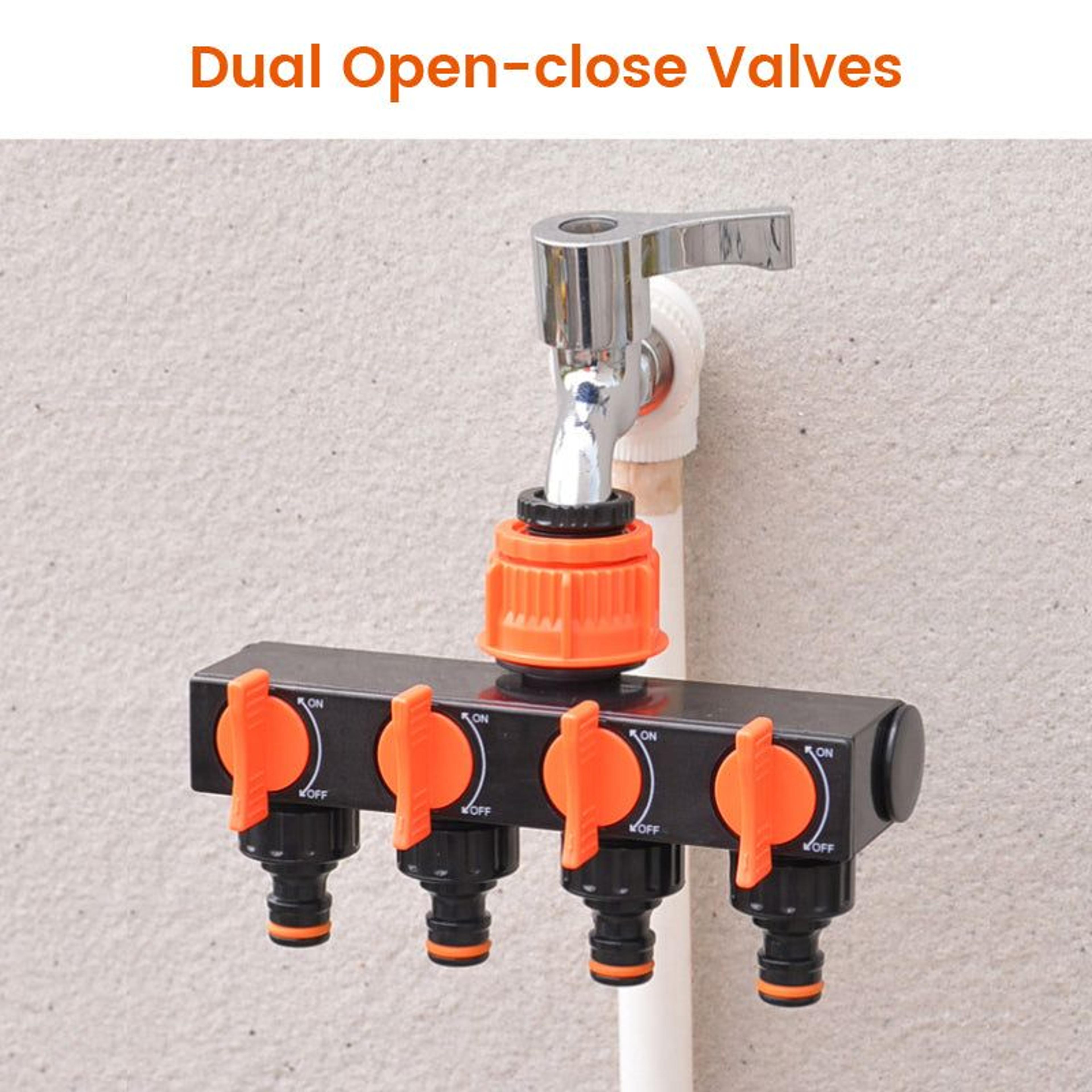 hose splitter with independent shut off valves for garden hose, faucet hose connector for lawn irrigation