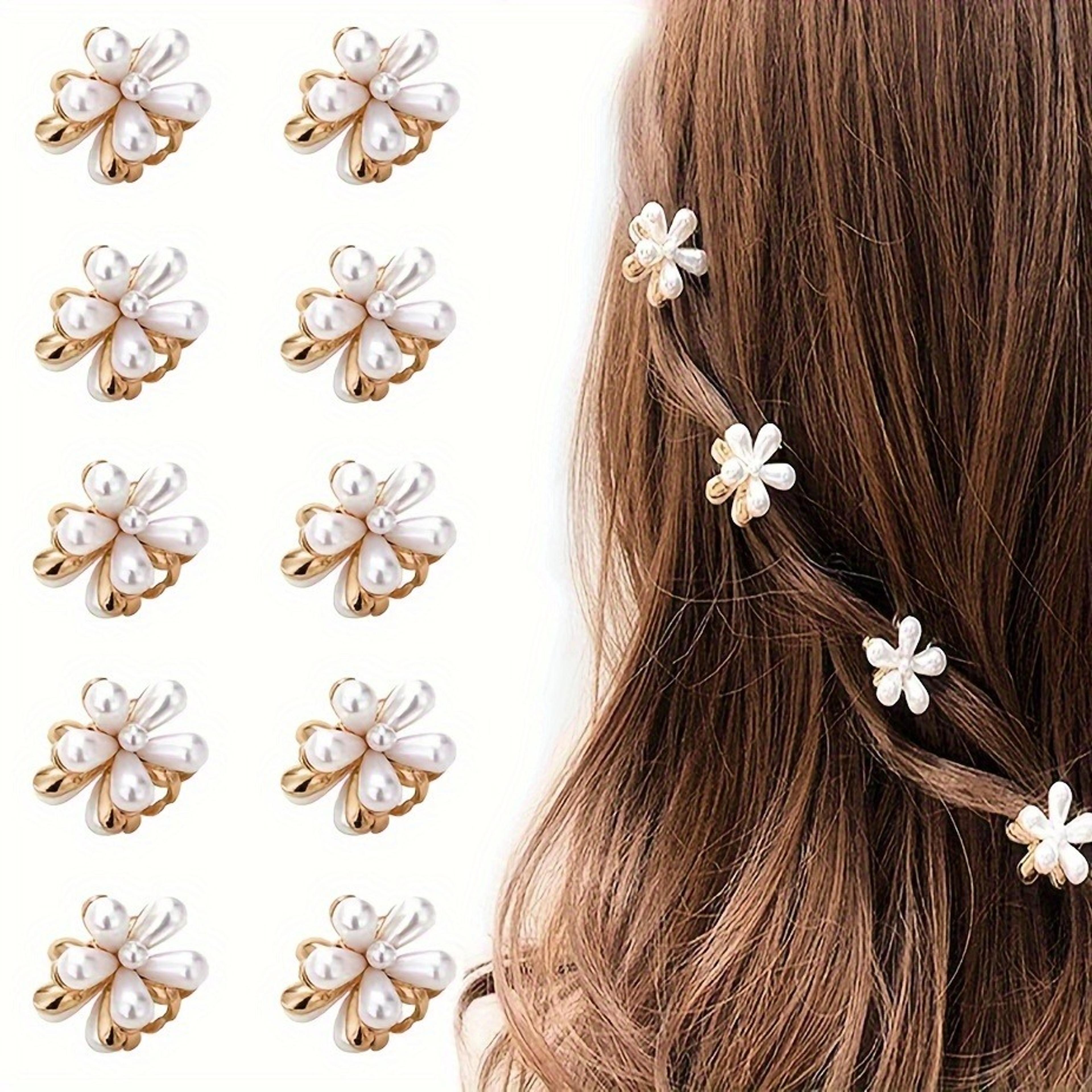 elegant flower hair clips with faux pearls for women & girls hair claw clips set