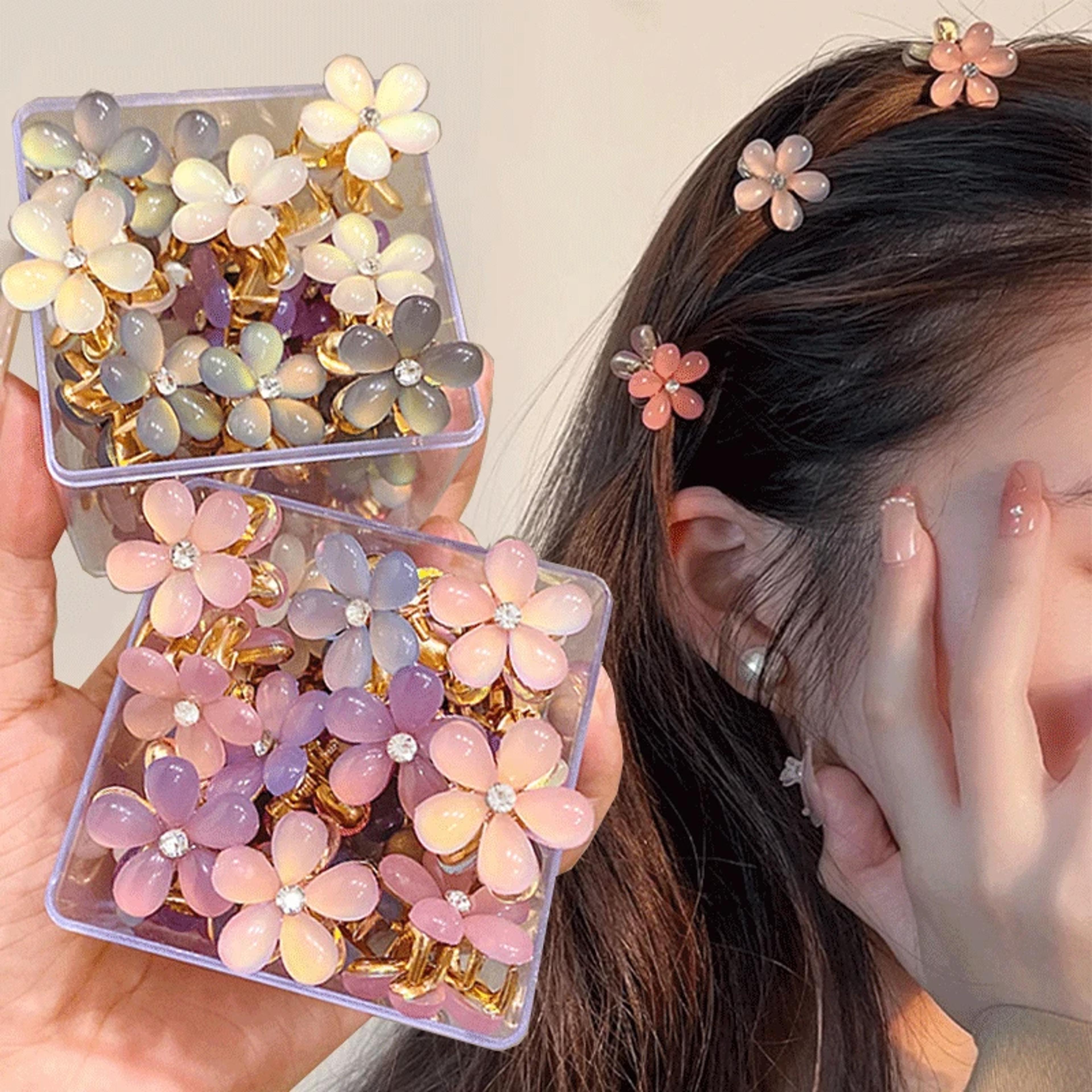 mini flower hair clips colorful opal flower claw clips for women & girls set