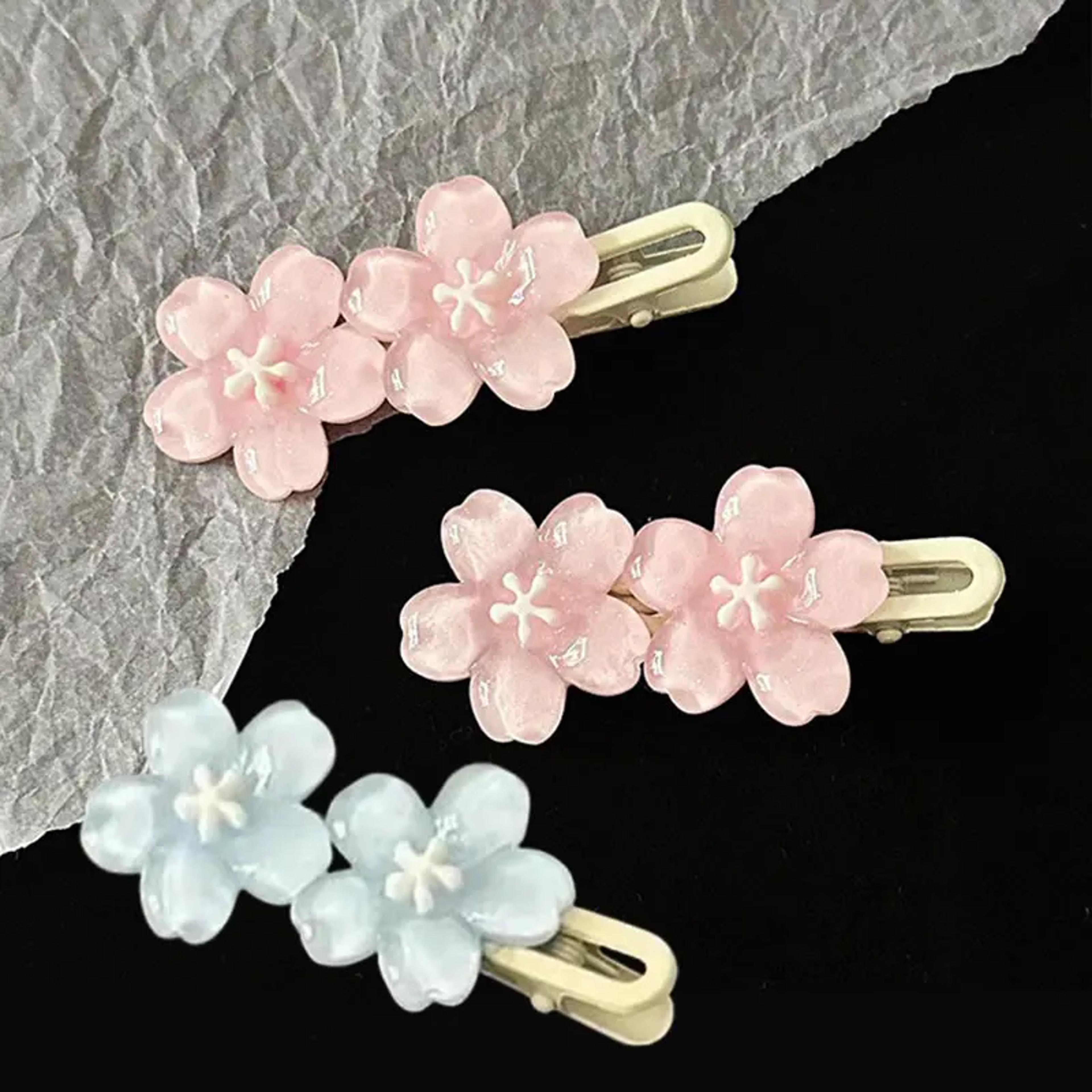 cherry blossom hair clips for girls kawaii flower hair barrettes for side bangs & everyday styling